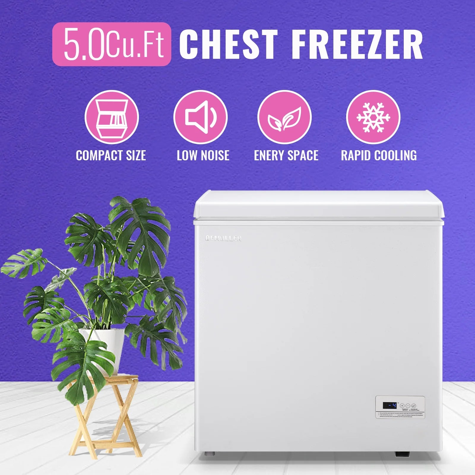 2026 New DEMULLER Chest Freezer 5.0 Cu. ft Deep Freezer with Two Hanging Baskets Top Open Door Freezer White - Image 6