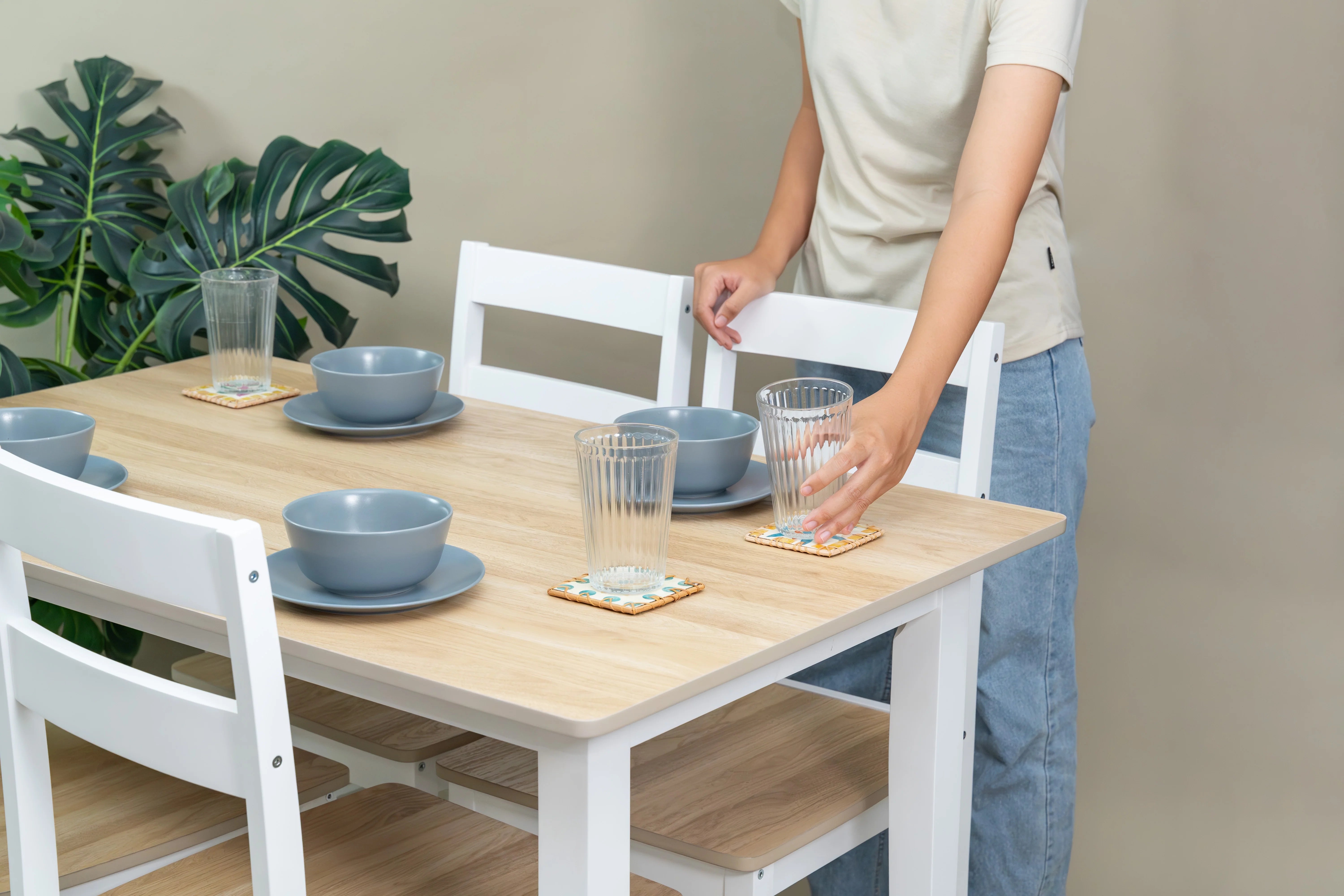 2026 New Mainstays 5-Piece Dining Set, 1 Table and 4 Chairs, White, MDF and Rubberwood, Indoor, 46" L x 29" W x 30" H Table - Image 8