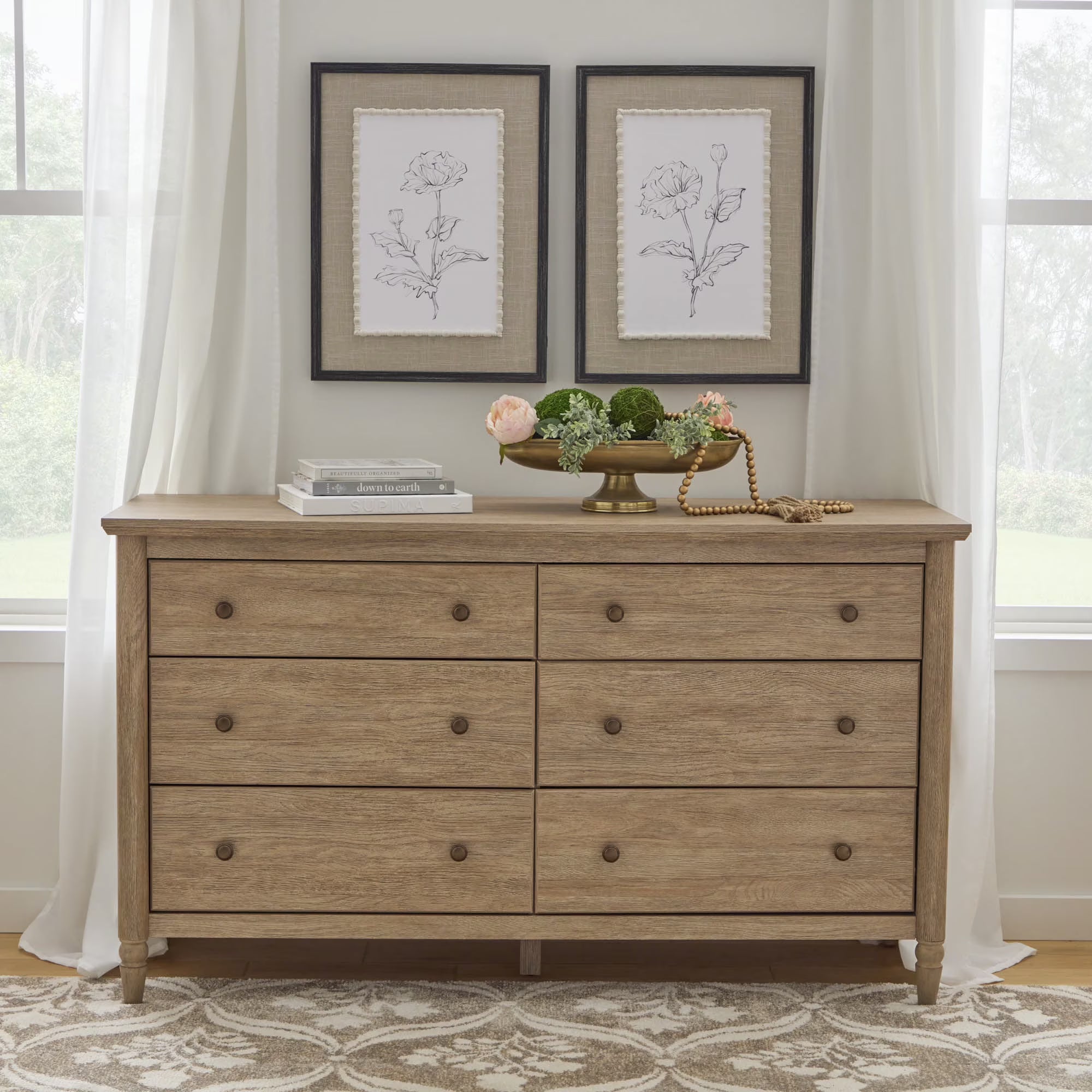 2026 New My Texas House Monroe 6-Drawer Dresser, Brushed Oak Finish