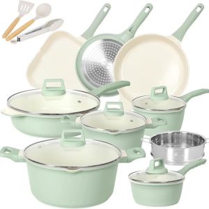 2026 New Romswi Nonstick Pots and Pans Set, 23 Piece Induction Cookware Sets Non-stick Ceramic Kitchen Sets with Utensil, Green