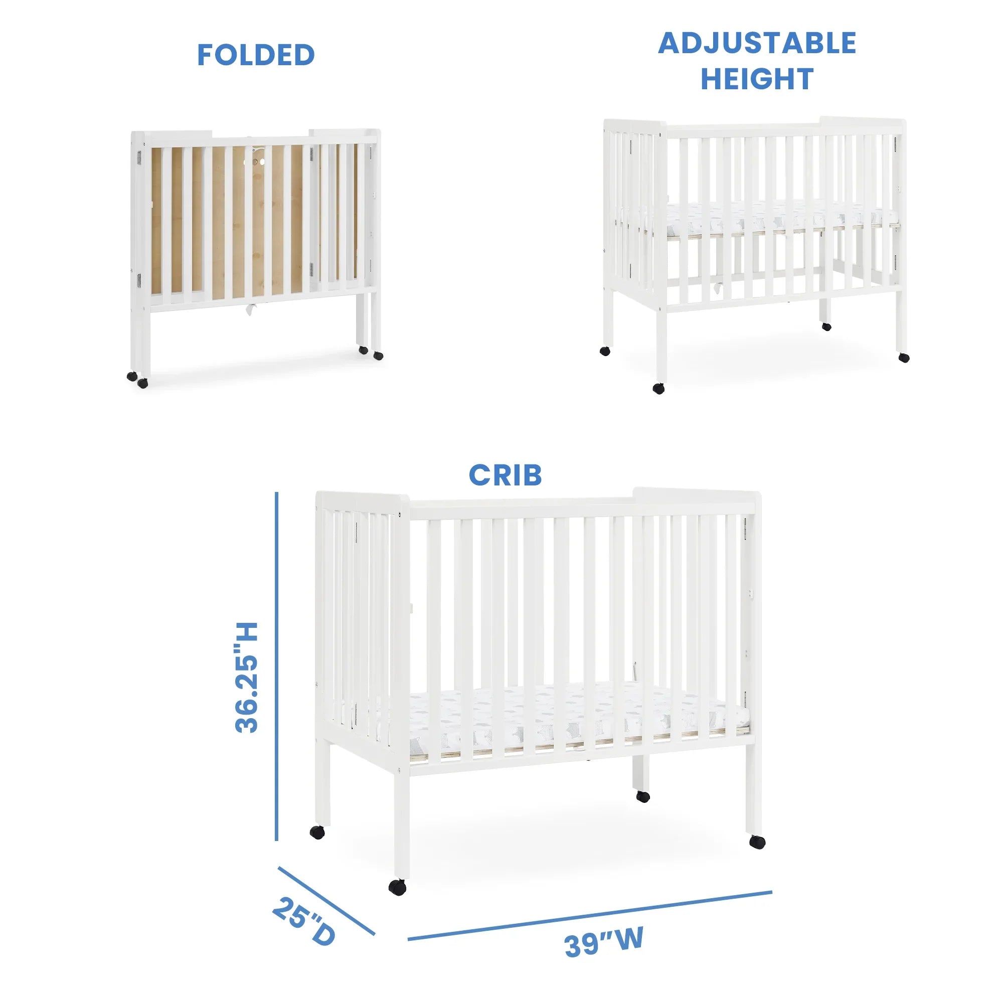 2026 New Delta Children Lee Portable Folding Mini Crib with 1.5-Inch Mattress - Greenguard Gold Certified, Bianca White - Image 9