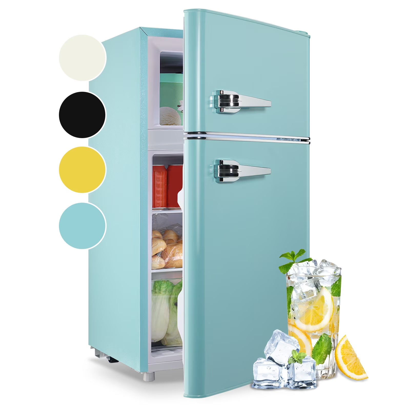 2026 New 3.5 Cu.ft Compact Refrigerator WANAI Dual Doors Handles Mini Fridge with Top Freezer Blue New