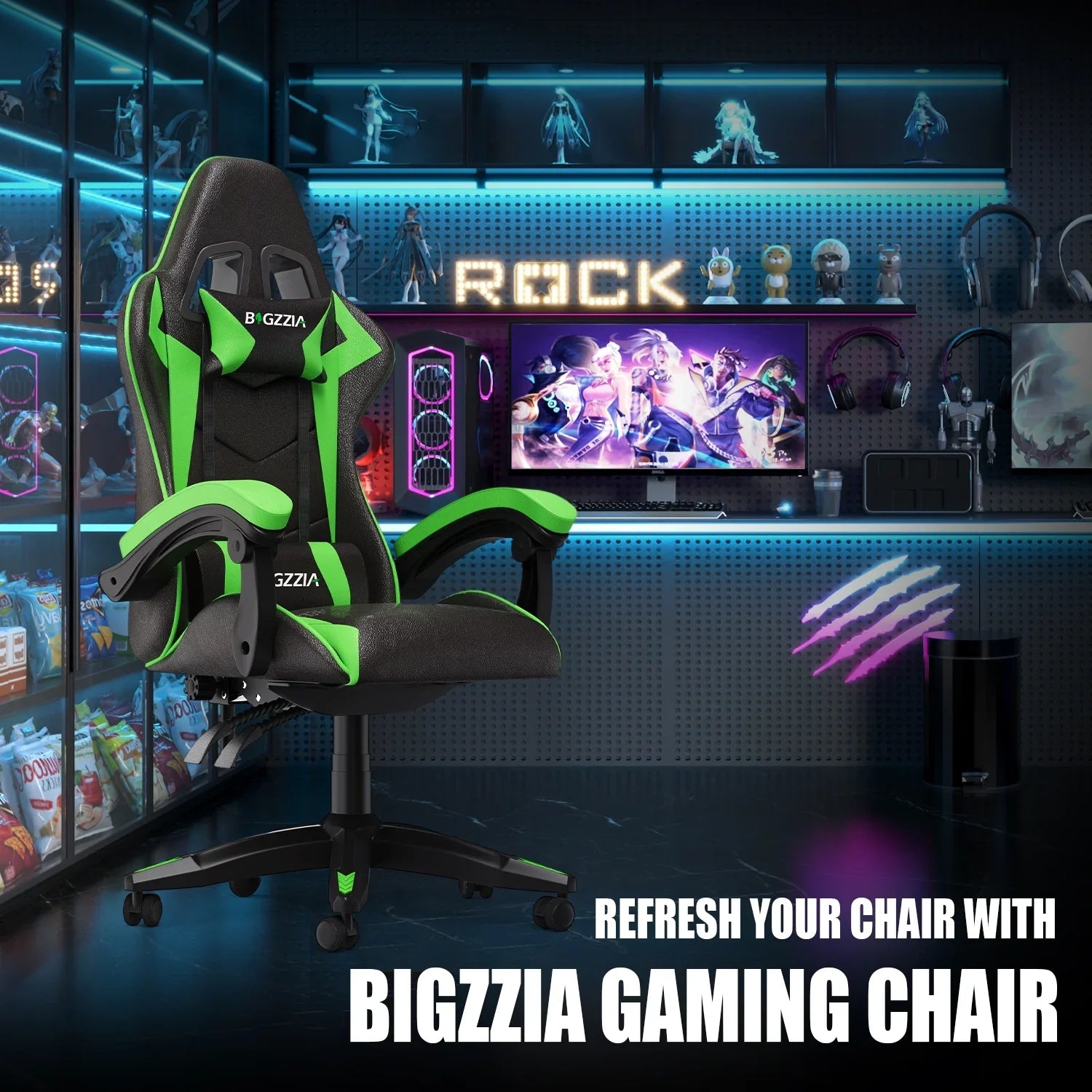 2026 New Bigzzia Gaming Chair Office Chair, Ergonomic Game Chair with Height Adjustable Headrest and Lumbar Support for Adults Teens, Black & White - Image 81