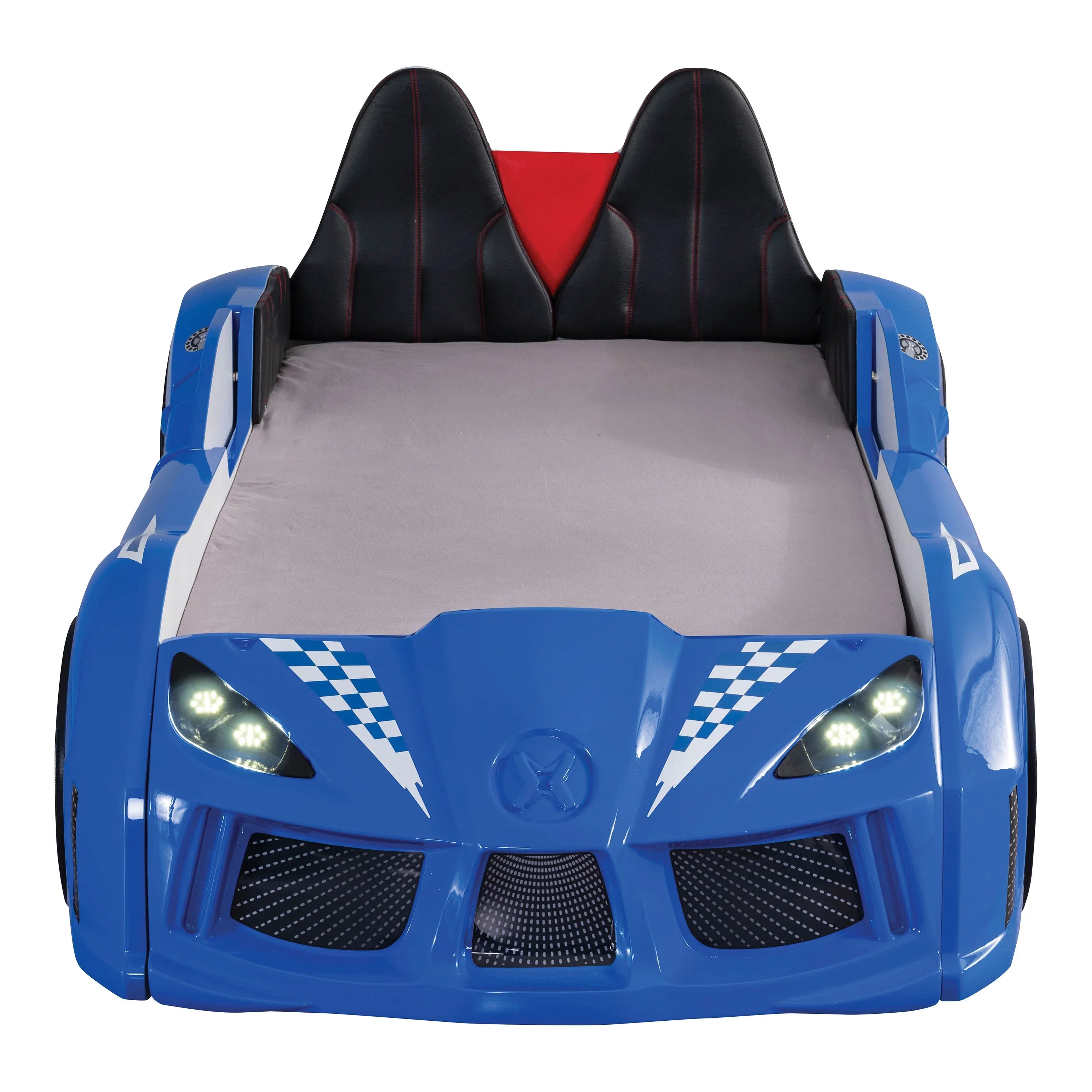 2026 New Furniture of America Dash Kids Plastic Twin Race Car Bed with LED and Sound, White - Image 36