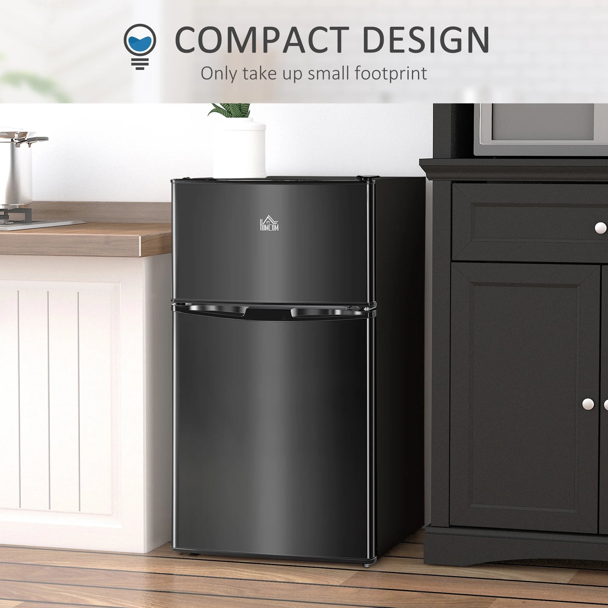 2026 New 3.2 Cu.Ft Mini Fridge with Freezer, Double Door Compact Refrigerator with Adjustable Thermostat, Shelf and Reversible Door for Bedroom, Dorm, Home Office, Energy Efficient, Black - Image 7