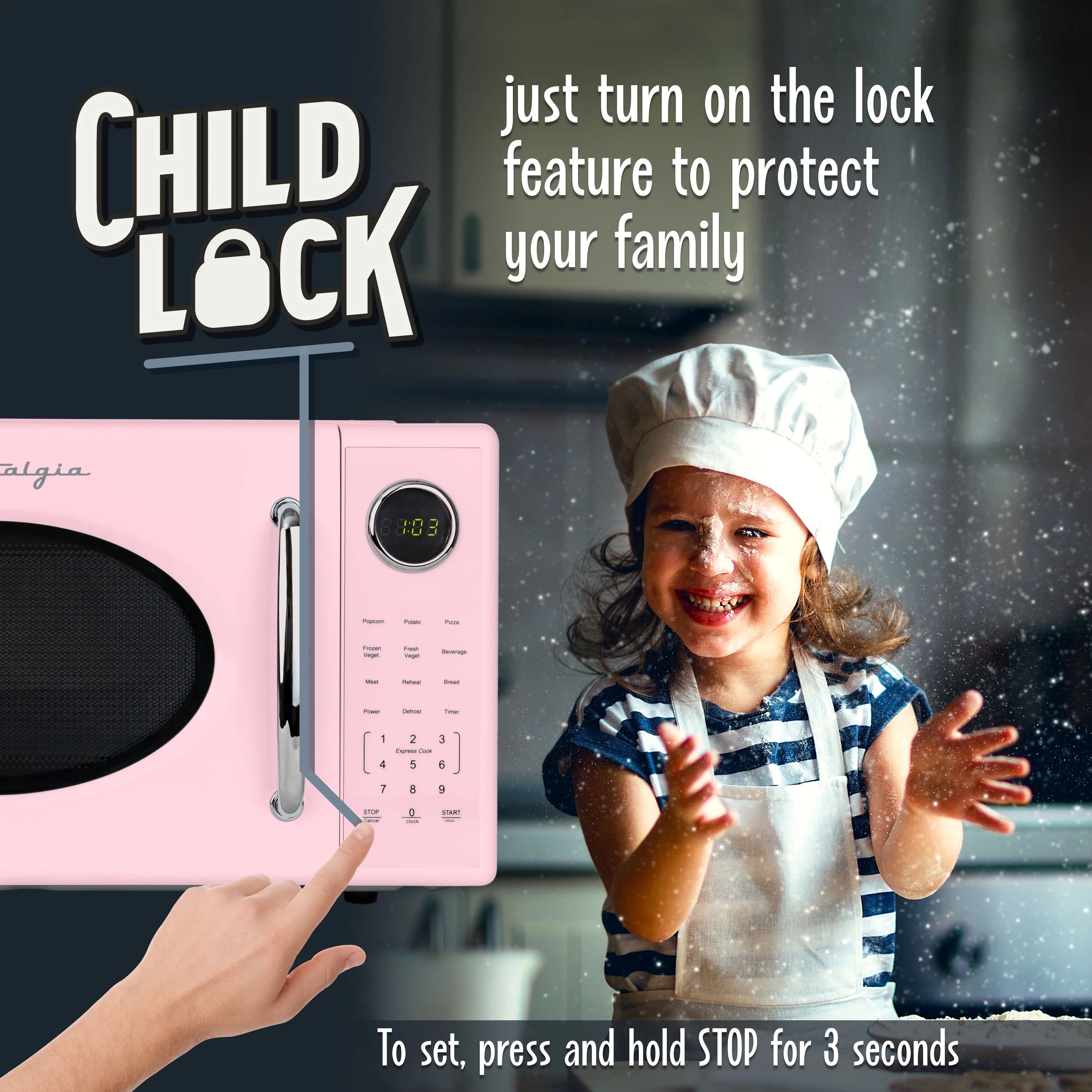 2026 New Nostalgia Retro Microwave Oven - 1.1 Cu Ft & 1000-Watt Countertop Size with Glass Turntable, Child Safety Lock, 8 Auto-Cook Programs & Digital Clock - Black - Image 17