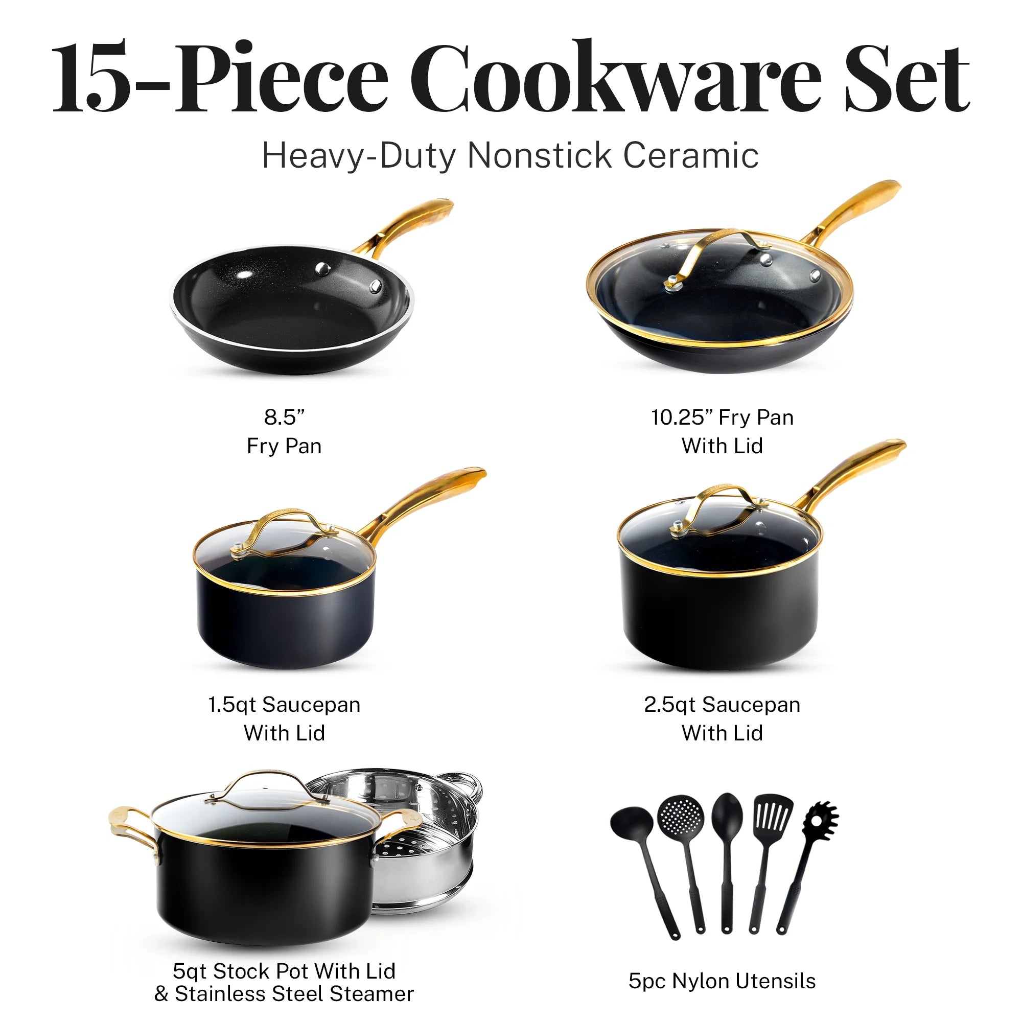 2026 New Gotham Steel 15 Pc Ceramic Cookware Set Nonstick, Ceramic Pots and Pans Set Non Stick with Steamer & Cooking Utensils, Non Toxic, Premium Stay Cool Handles, Oven & Dishwasher Safe, Blue - Image 10