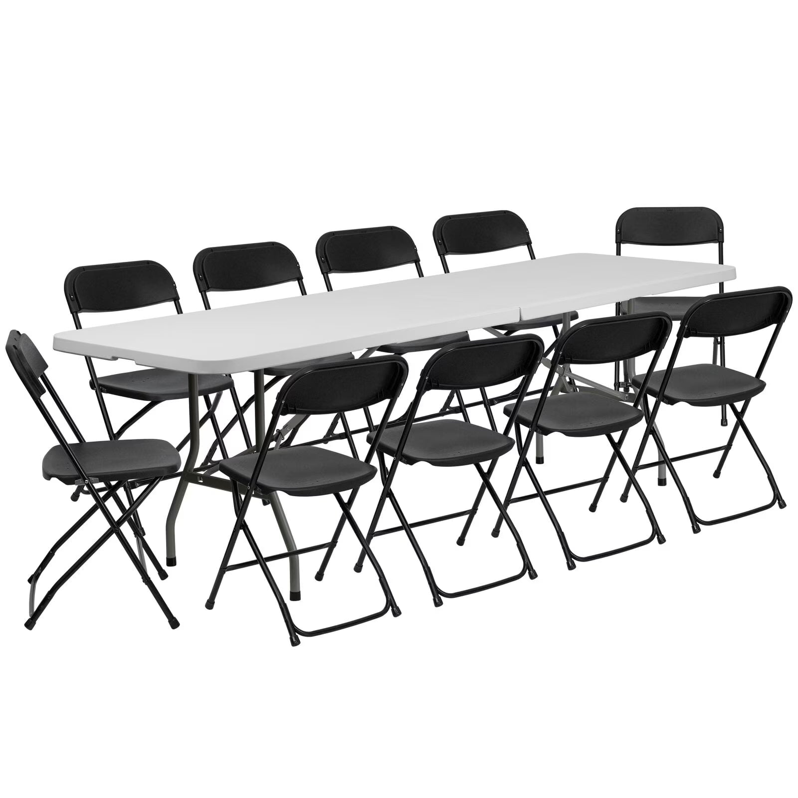 2026 New Ktaxon 6ft White Folding Table and 10 Pack Folding Chairs Black, Plastic Table and Chair Set