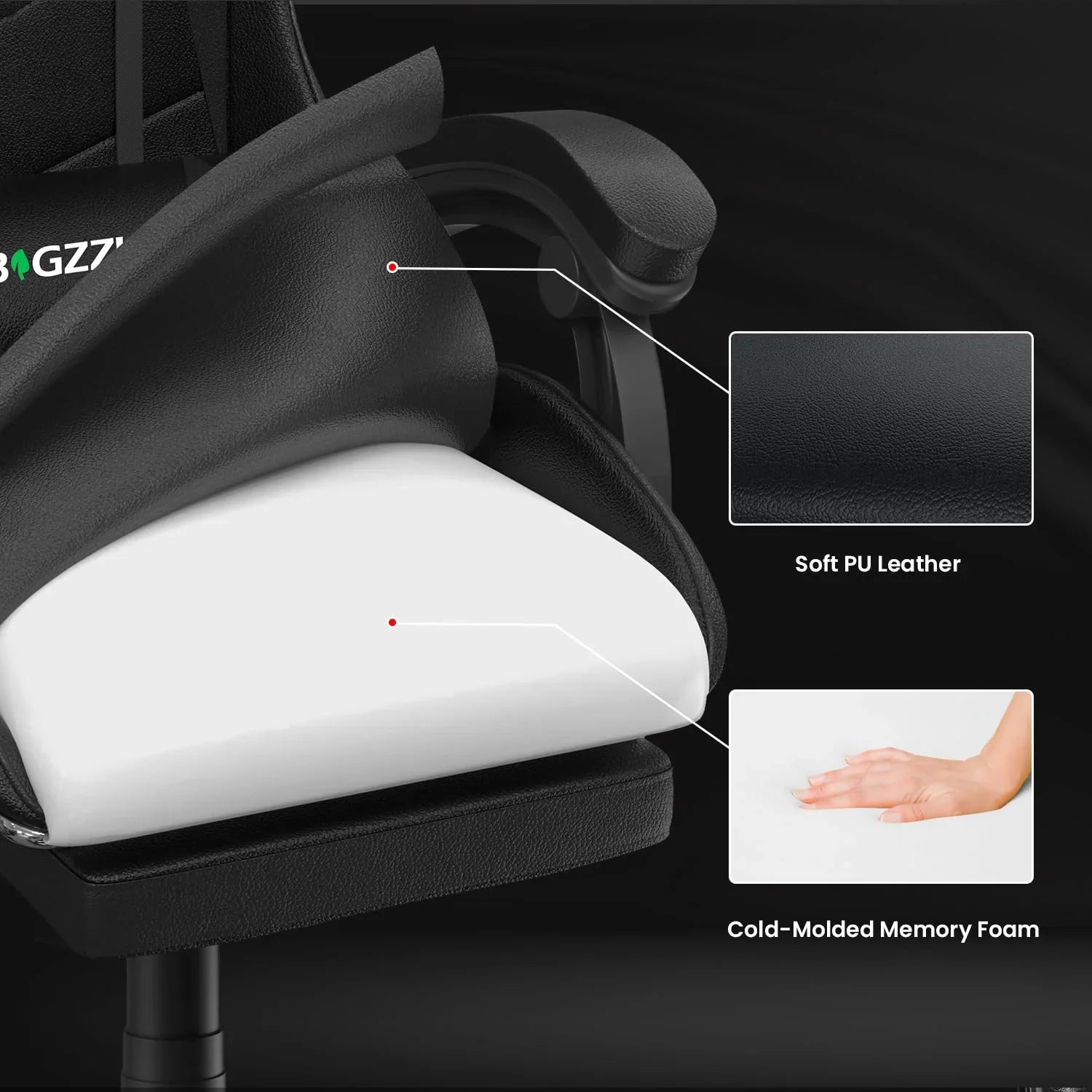 2026 New Bigzzia Gaming Chair Office Chair, Ergonomic Game Chair with Height Adjustable Headrest and Lumbar Support for Adults Teens, Black & White - Image 34