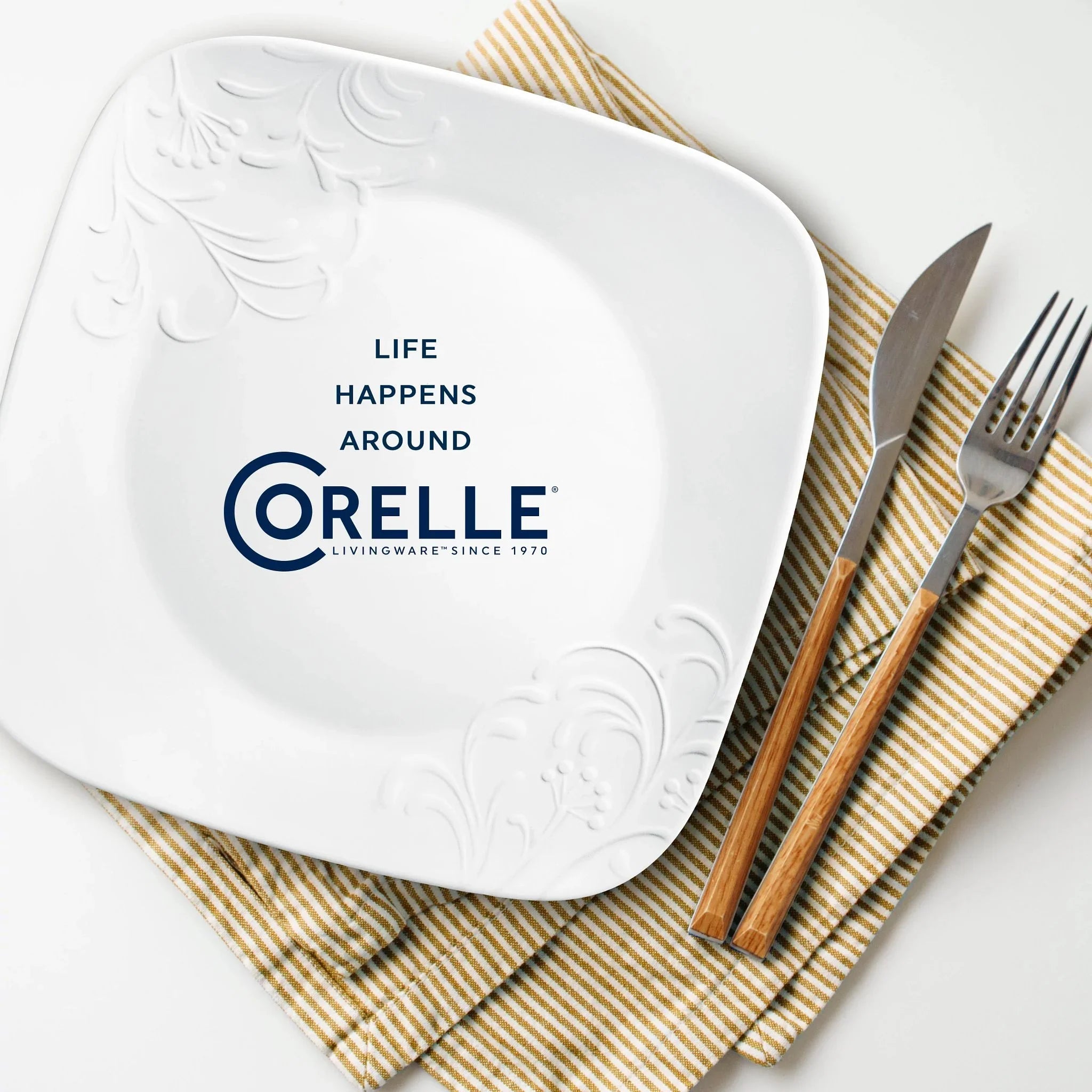 2026 New Corelle Cherish 16-Piece Embossed Square Glass Dinnerware Set (Service for 4) - Image 7