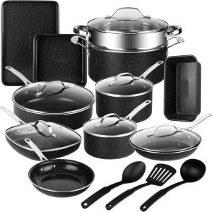 2026 New Granitestone 20 Pc Ceramic Cookware Set Nonstick, Pots and Pans Set Non Stick for Kitchen with Bakeware and Utensils, Ceramic Pan Set, Non Toxic Cookware Sets, Oven & Dishwasher Safe, Black