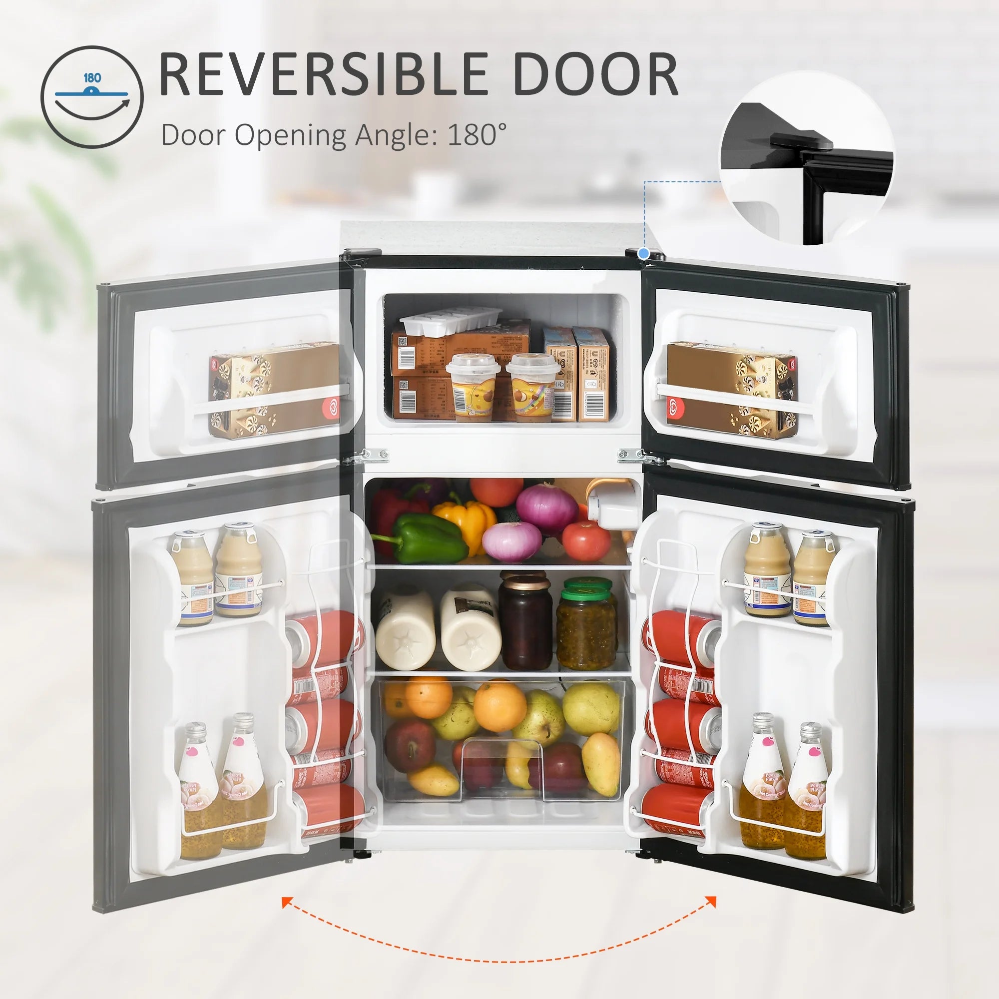 2026 New 3.2 Cu.Ft Mini Fridge with Freezer, Double Door Compact Refrigerator with Adjustable Thermostat, Shelf and Reversible Door for Bedroom, Dorm, Home Office, Energy Efficient, Black - Image 6