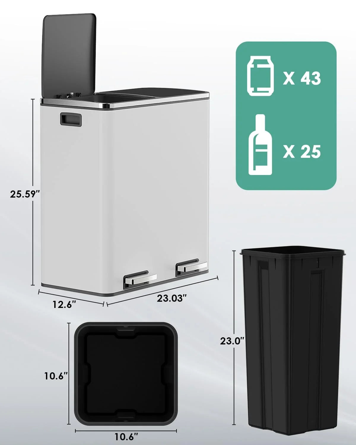2026 New LAZY BUDDY Dual Garbage Can, Stainless Steel 16 Gallon Step Kitchen Trash Can with Soft-Close Lid, Double Compartment Garbage Recycling Bin - Image 25