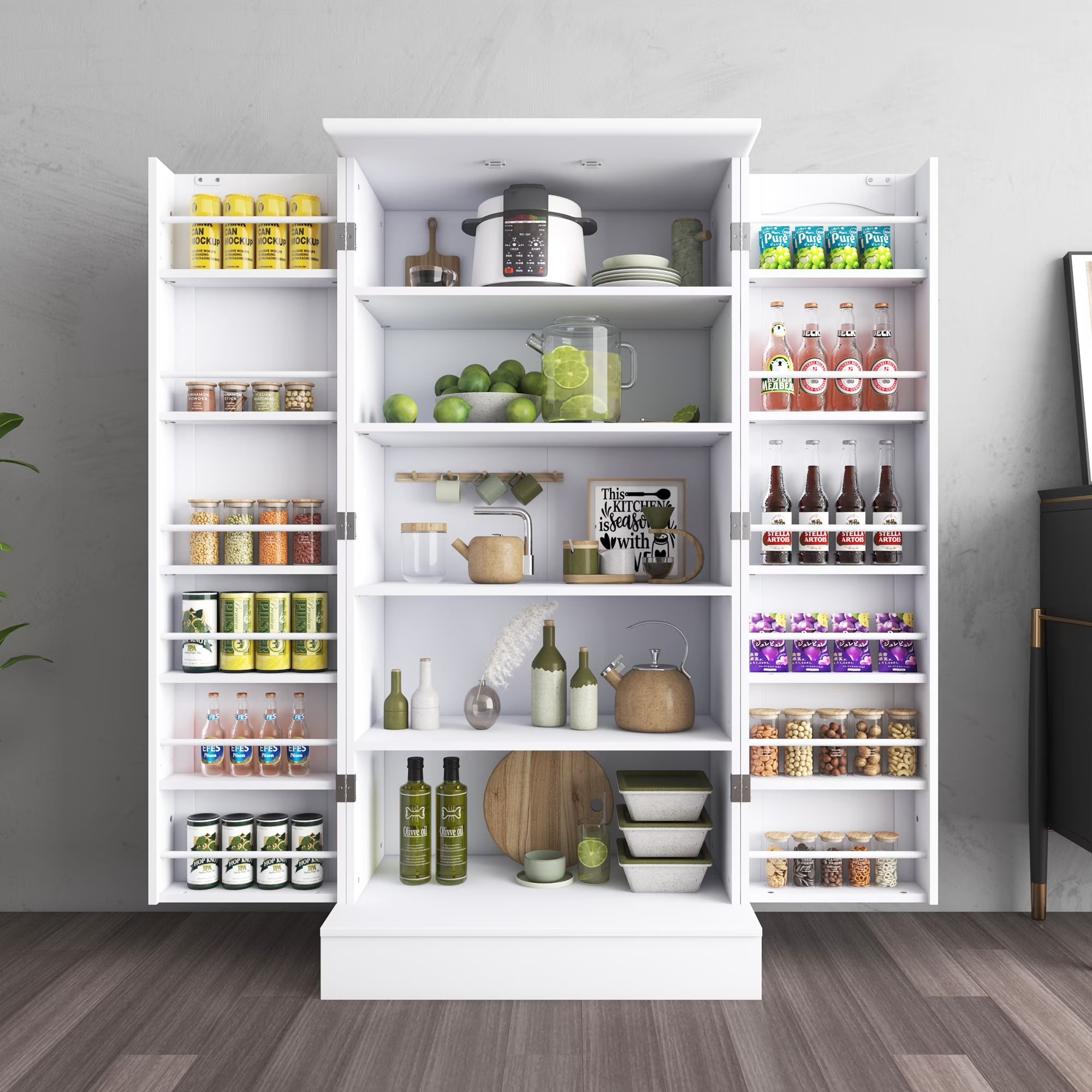 2026 New 47 Kitchen Pantry Cabinet, White Buffet Cupboards Sideboard with Doors & Adjustable Shelves, Kitchen