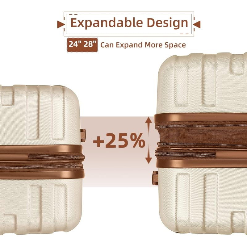 2026 New Luggage Sets 6 Piece with Duffel Bags, Hardside Expandable Suitcases with Spinner Wheels TSA Lock, Cream - Image 9
