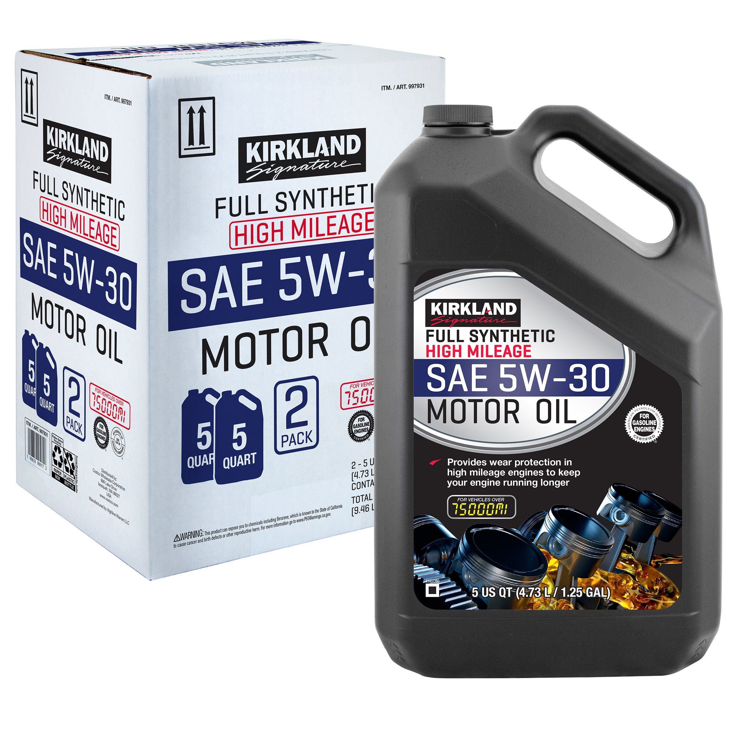 2026 New Kirkland Signature 5W-30 Full Synthetic and 5W-30 High Mileage Full Synthetic Motor Oil 5-Quart, 4-pack - Image 5