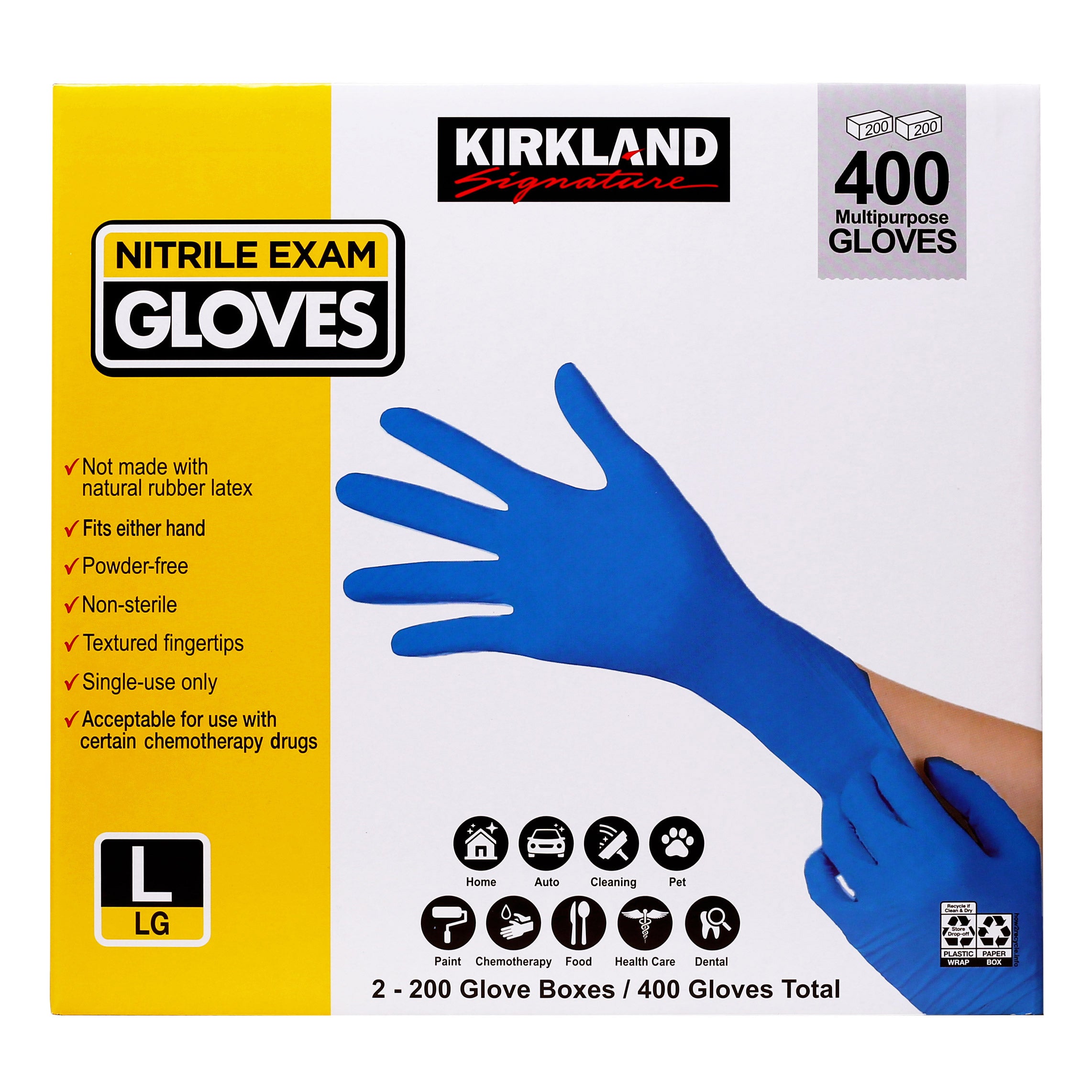 2026 New Kirkland Signature Nitrile Exam Gloves, 400-count, Size Large
