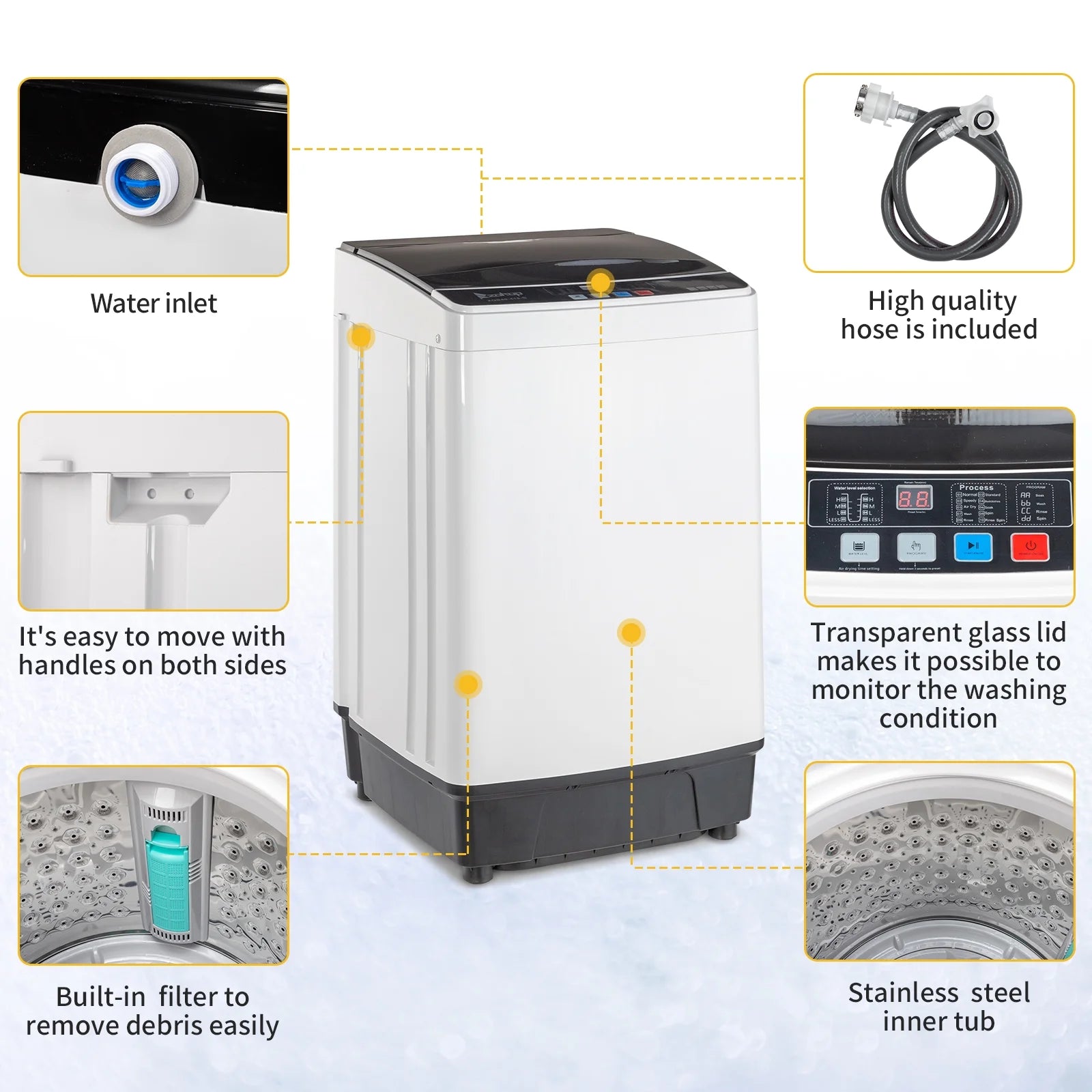 2026 New BAYUELSWU Portable Washing Machine 17.6lbs Full-Automatic Washing Machine, Apartment Washing Machine 10 programs 8 Water Level Selections with Led Display for Apartment, Home, Dorm, RV - Image 3