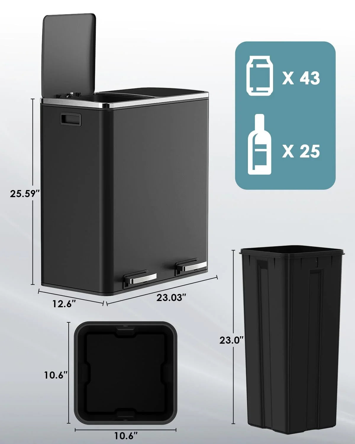 2026 New LAZY BUDDY Dual Garbage Can, Stainless Steel 16 Gallon Step Kitchen Trash Can with Soft-Close Lid, Double Compartment Garbage Recycling Bin - Image 13