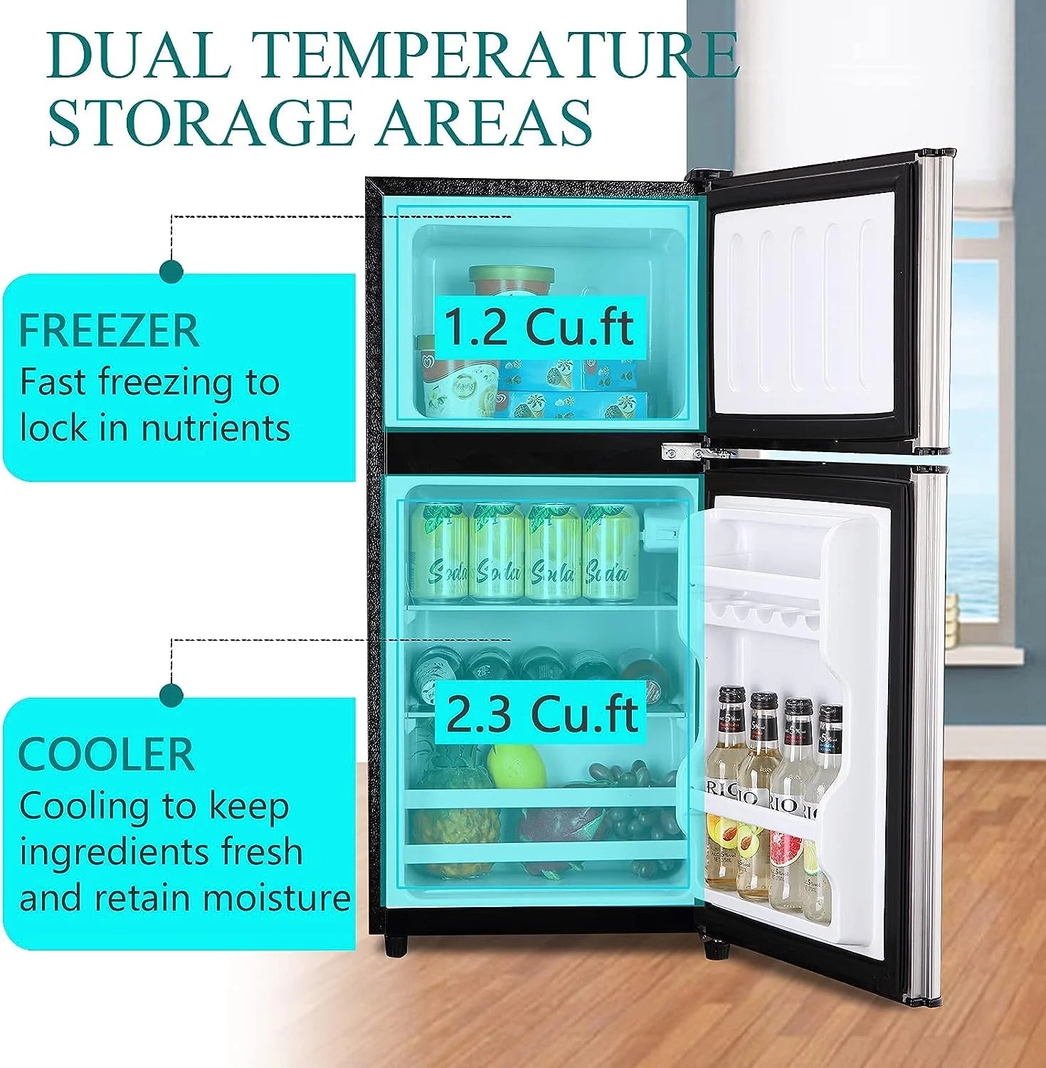 2026 New Harper & Bright Designs Double Door Mini Fridge with Freezer, 3.2 Cu.Ft Compact Refrigerator with Adjustable Shelf, Adjustable Thermostat and Reversible Door for Bedroom, Dorm, Home Office, White - Image 21