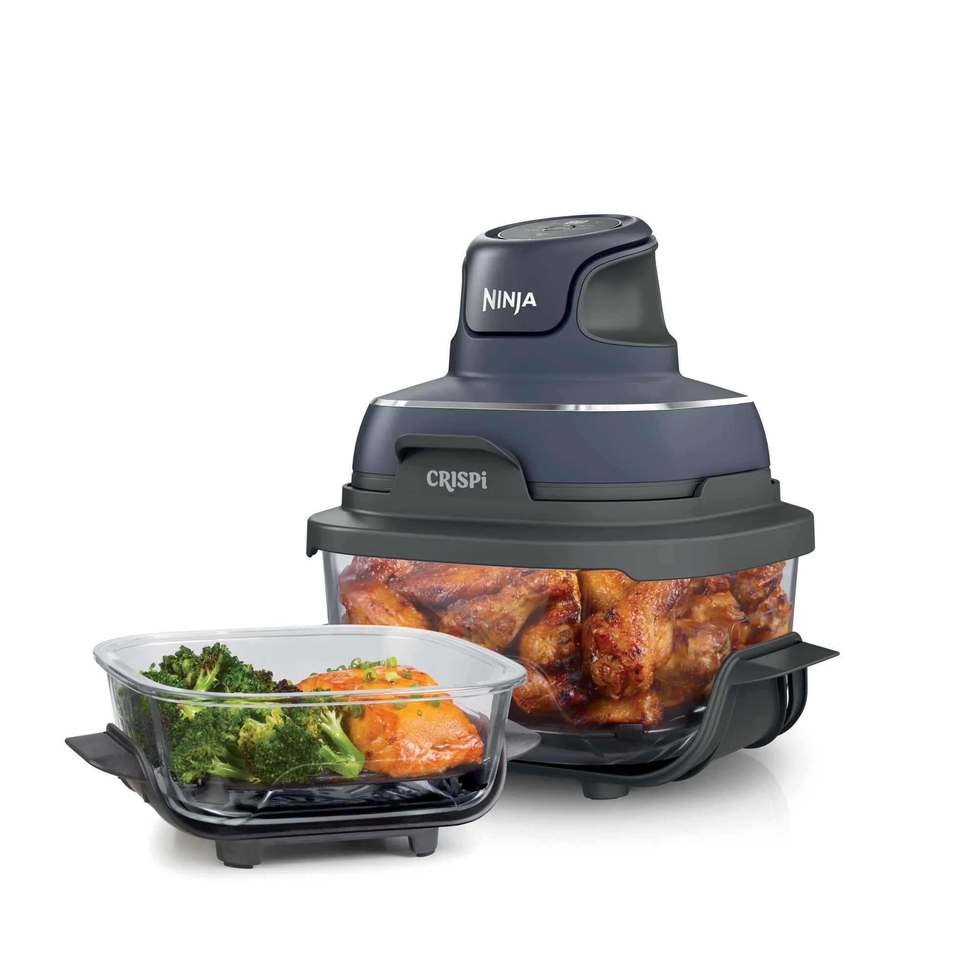 2026 New Ninja Crispi 4-in-1 Portable Glass Air Fryer Cooking System, 4-Qt & 6-Cup Containers, Cyberspace