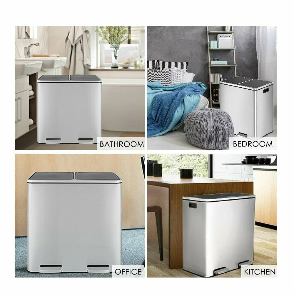 2026 New LAZY BUDDY Dual Garbage Can, Stainless Steel 16 Gallon Step Kitchen Trash Can with Soft-Close Lid, Double Compartment Garbage Recycling Bin - Image 16