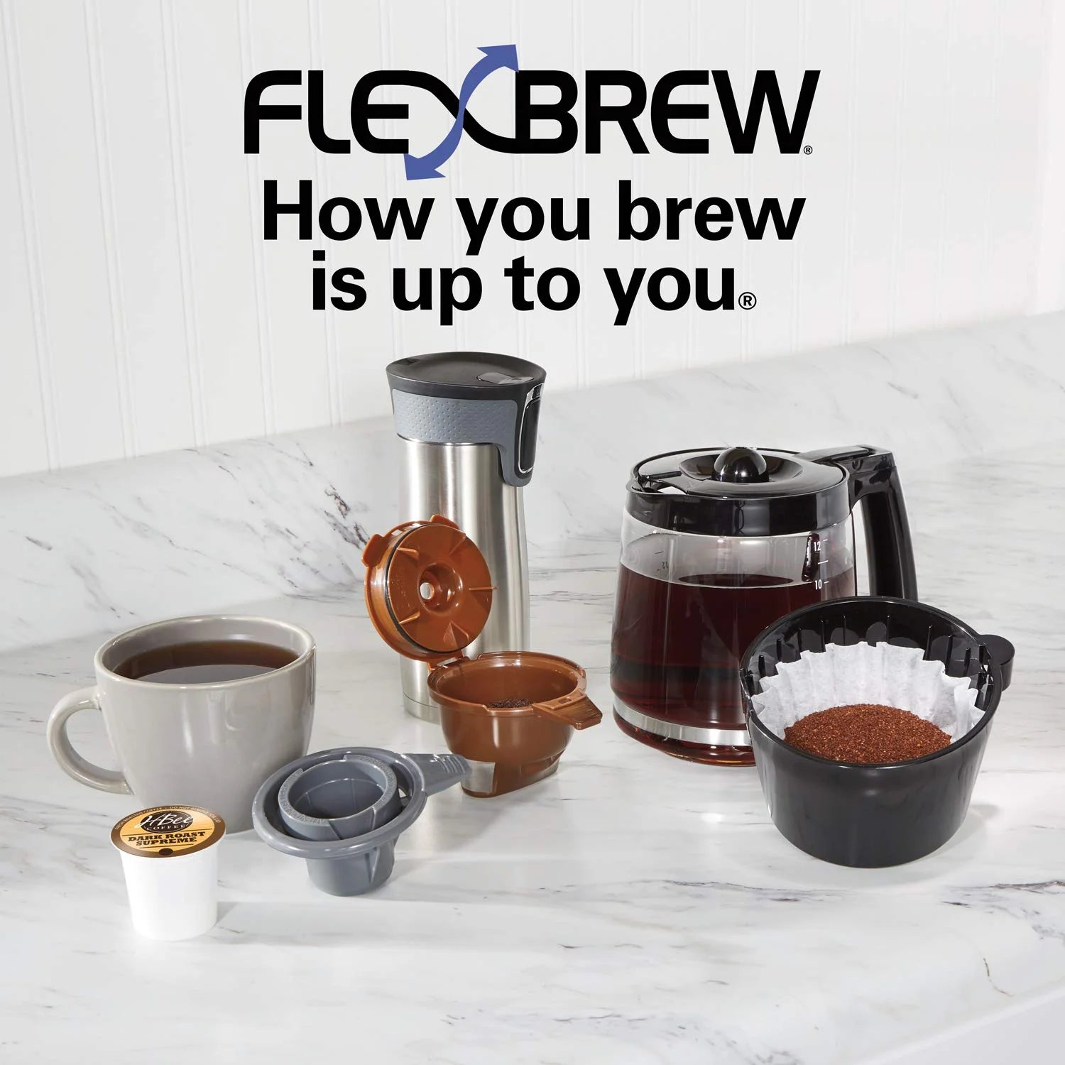 2026 New Hamilton Beach 49976 FlexBrew Trio 2-Way Coffee Maker, Compatible with K-Cup Pods or Grounds, Combo, Single Serve & Full 12c Pot, Black - Image 4