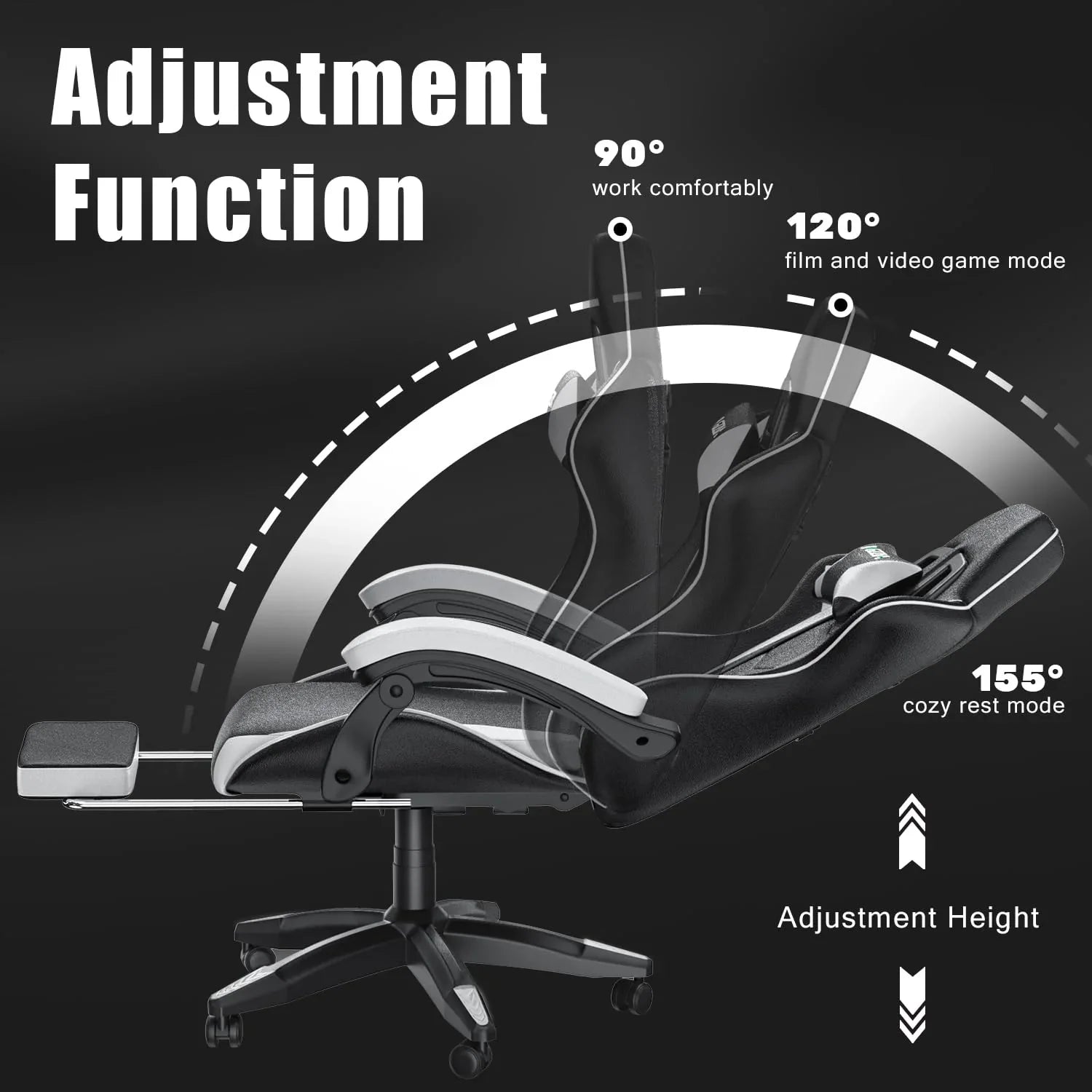 2026 New Bigzzia Gaming Chair Office Chair, Ergonomic Game Chair with Height Adjustable Headrest and Lumbar Support for Adults Teens, Black & White - Image 26