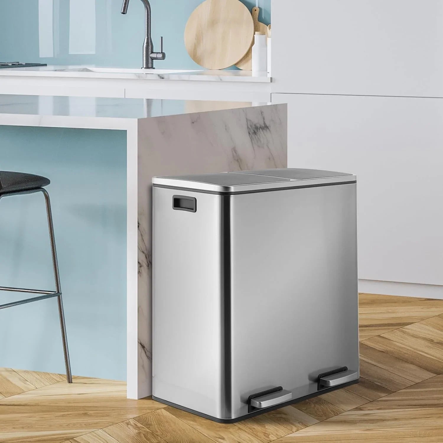 2026 New LAZY BUDDY Dual Garbage Can, Stainless Steel 16 Gallon Step Kitchen Trash Can with Soft-Close Lid, Double Compartment Garbage Recycling Bin - Image 18