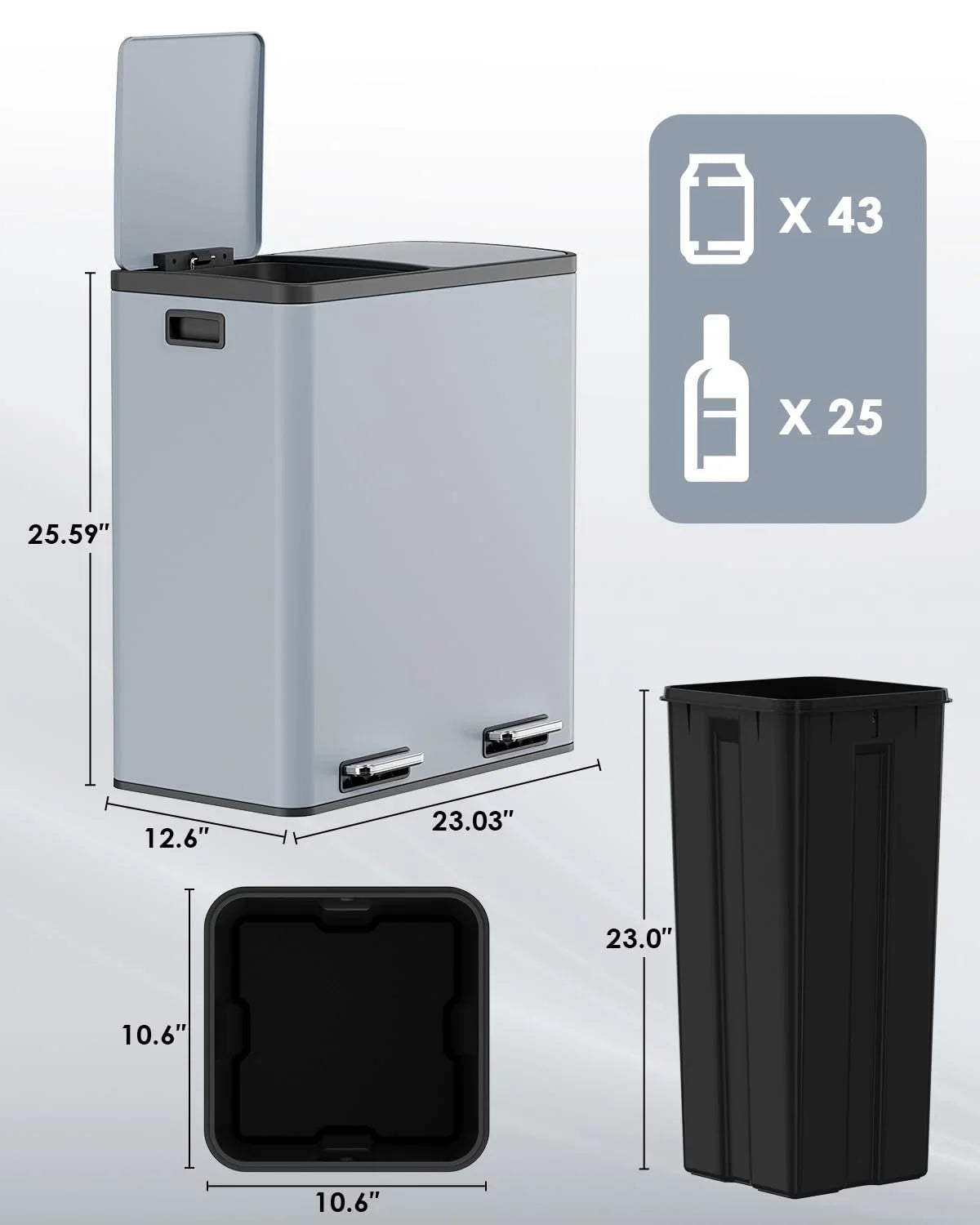 2026 New LAZY BUDDY Dual Garbage Can, Stainless Steel 16 Gallon Step Kitchen Trash Can with Soft-Close Lid, Double Compartment Garbage Recycling Bin - Image 54