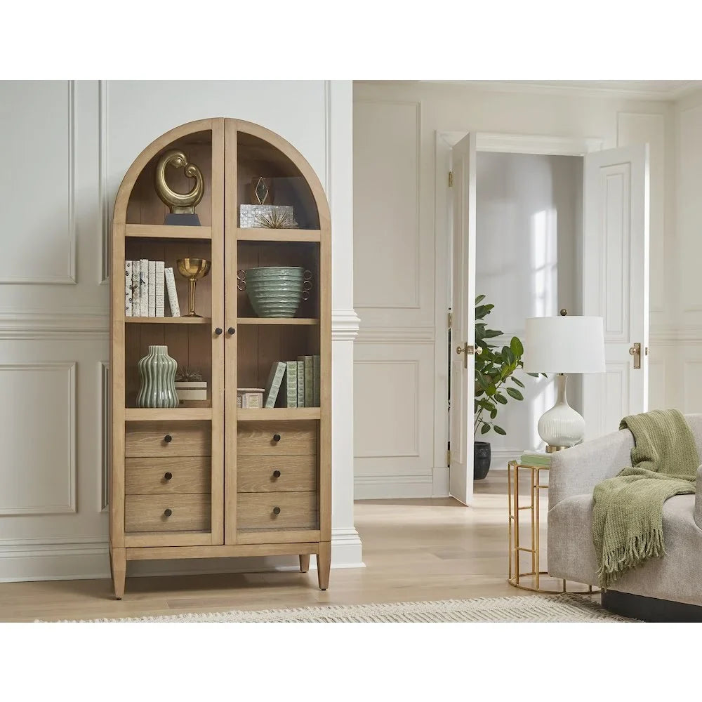 2026 New Modern Wood Arched Display Cabinet/Bookcase Fully Assembled Light Brown - Image 13