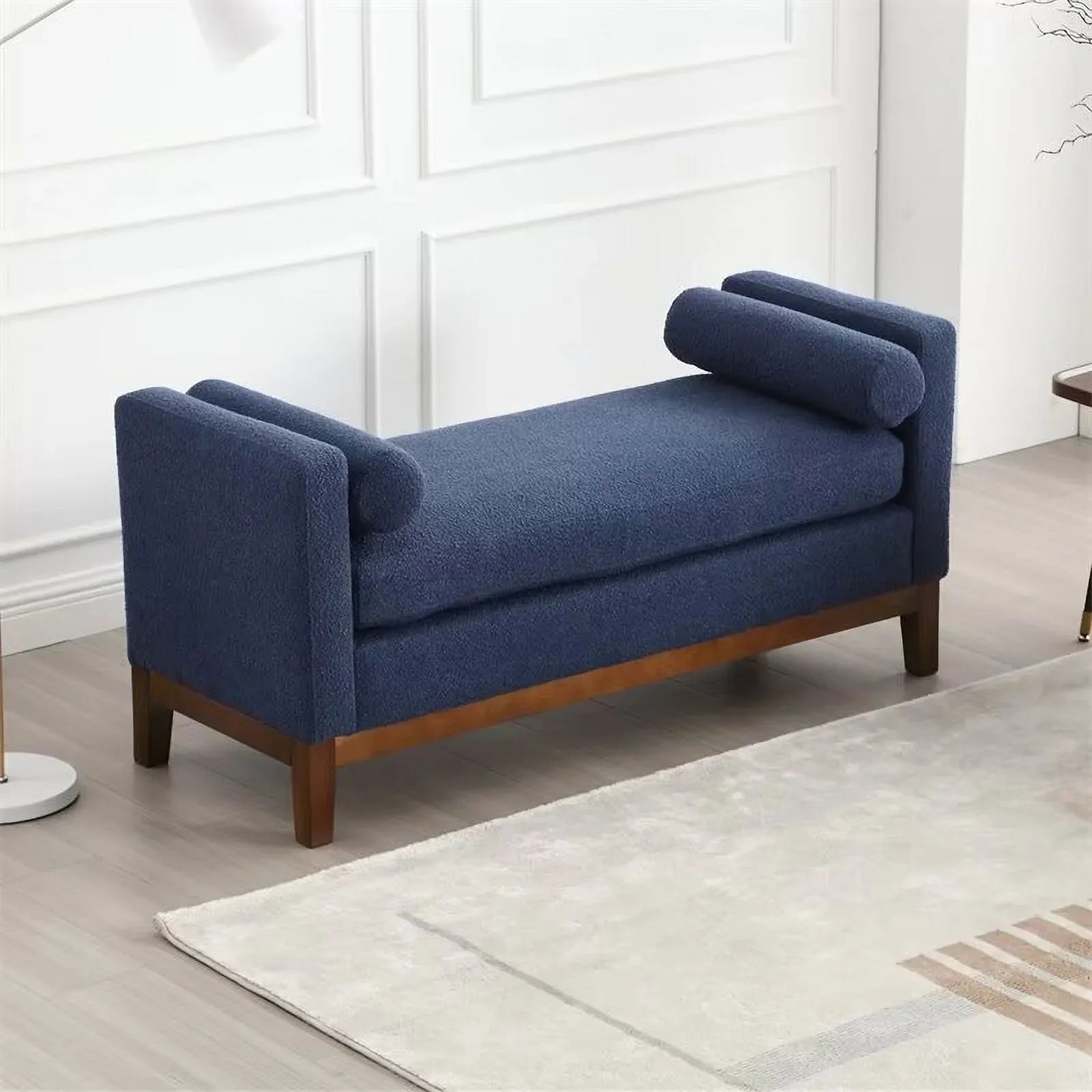 2026 New End of Bed Bench, 53.5" Boucle Fabric Upholstered Entryway Bench with Wood Legs & Bolster Pillows, Rolled Arm Cushioned Ottoman Foot Rest Long Stool Window Extra Seating for Bedroom, Ivory - Image 21