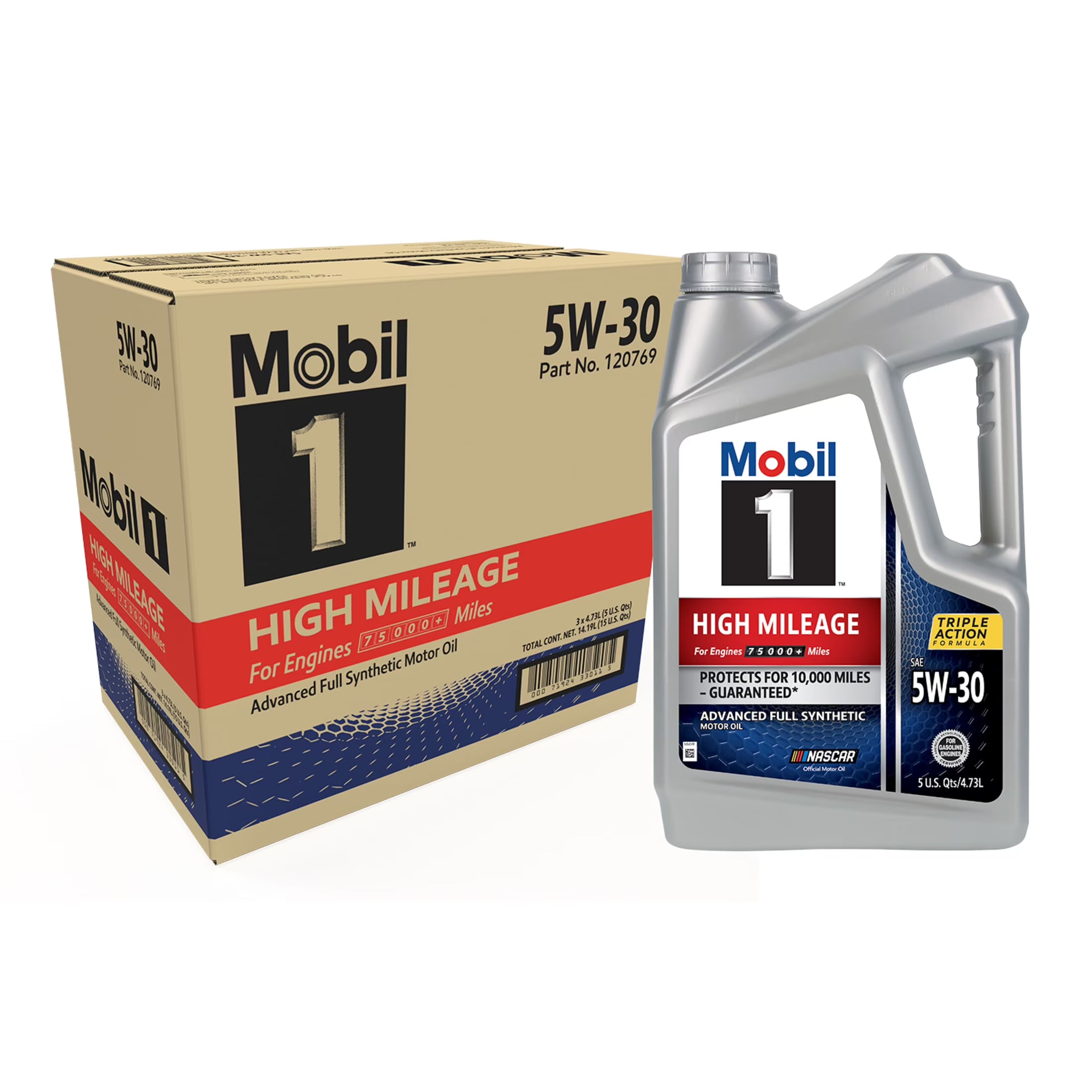 2026 New Mobil 1 High Mileage Full Synthetic Motor Oil 5W-30, 5 Quart (Pack of 3)