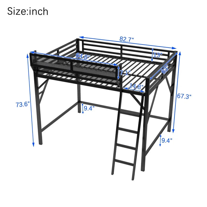 2026 New Duxelifin Queen Size Metal Loft Bed Frame, Heavy Duty Steel High Loft Bed with Storage Shelves & Ladder, Space-Saving Loft Bed for Apartments, Adults, Teens & Juniors (Black) - Image 4