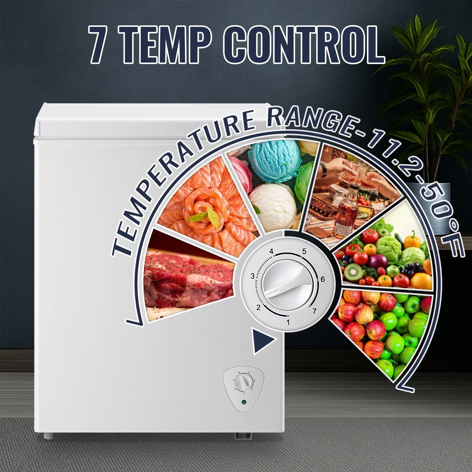 2026 New JIEJIA Compact Freezer 3.5 cu ft Environmental Chest Freezer, Mini Freezer with 7 Gear Adjustable Temperature, Removable Storage Basket, Energy Saving, White - Image 5
