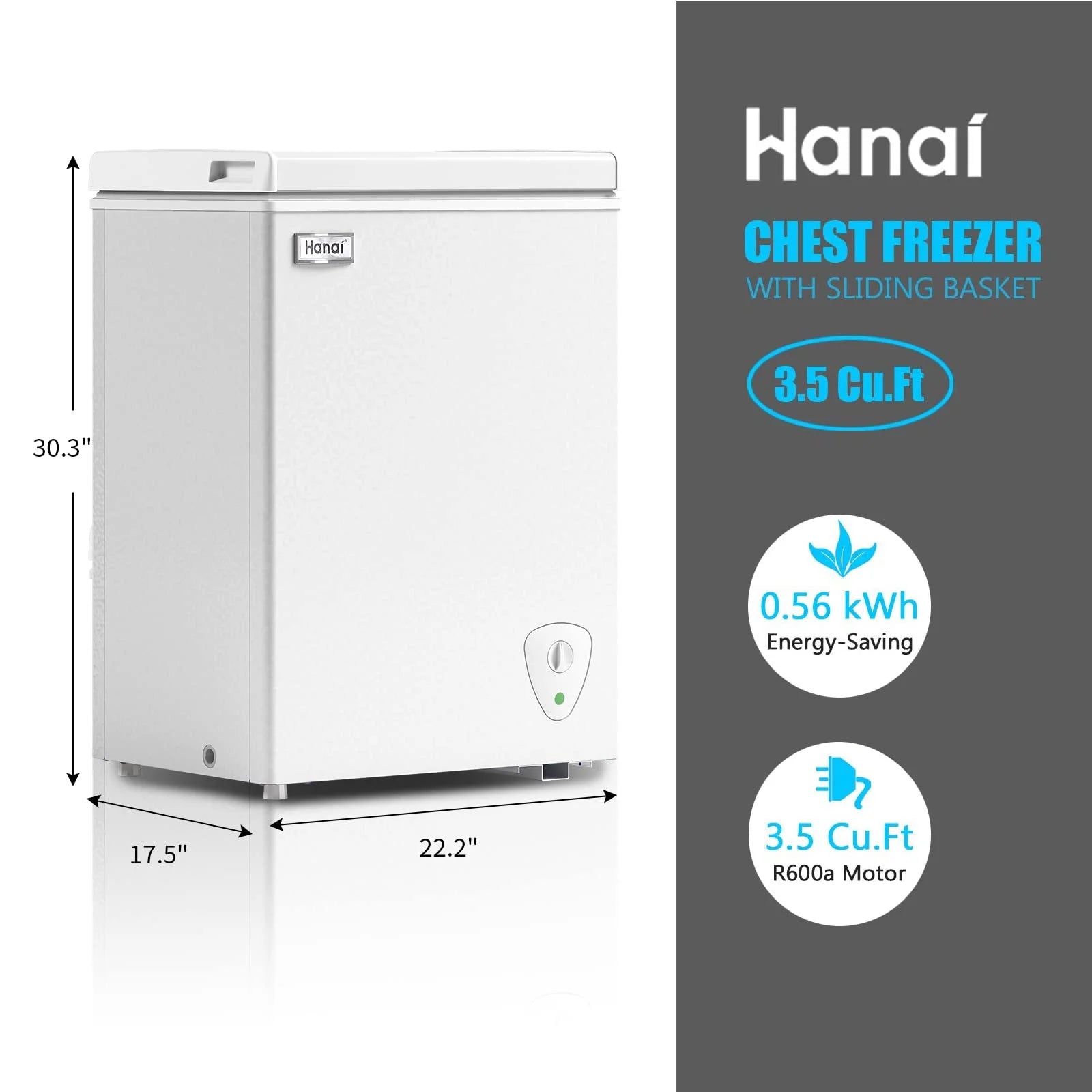 2026 New WANAI Chest Freezer 3.5 Cu Ft,Small Chest Freezer,Upright Single Door Refrigerator,White - Image 3