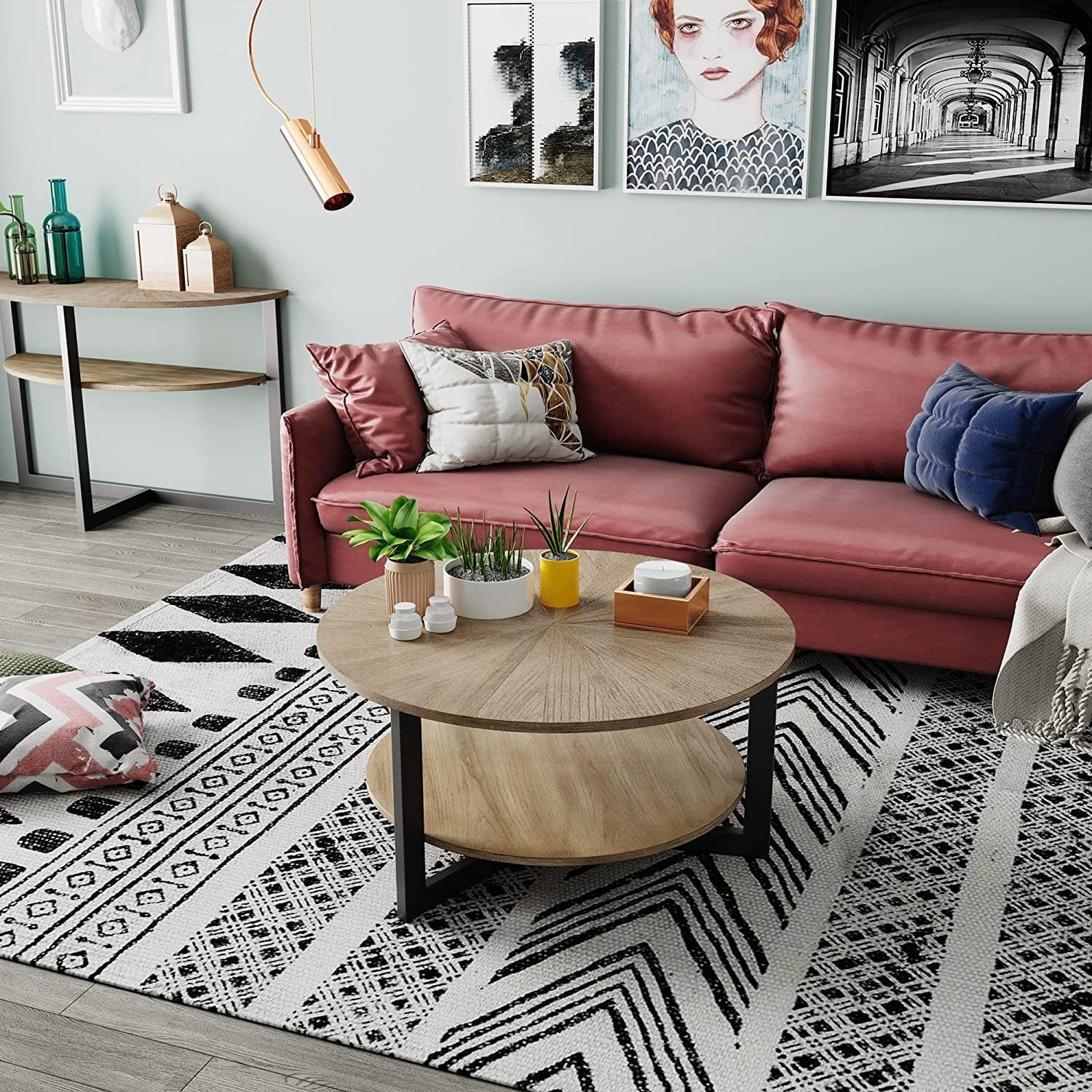 2026 New Round Coffee Table with Solid Wood Storage Circle Center Table Rustic Wood Coffee Table Wood N/A Rustic Wood Coffee Tables, End Tables - Image 3