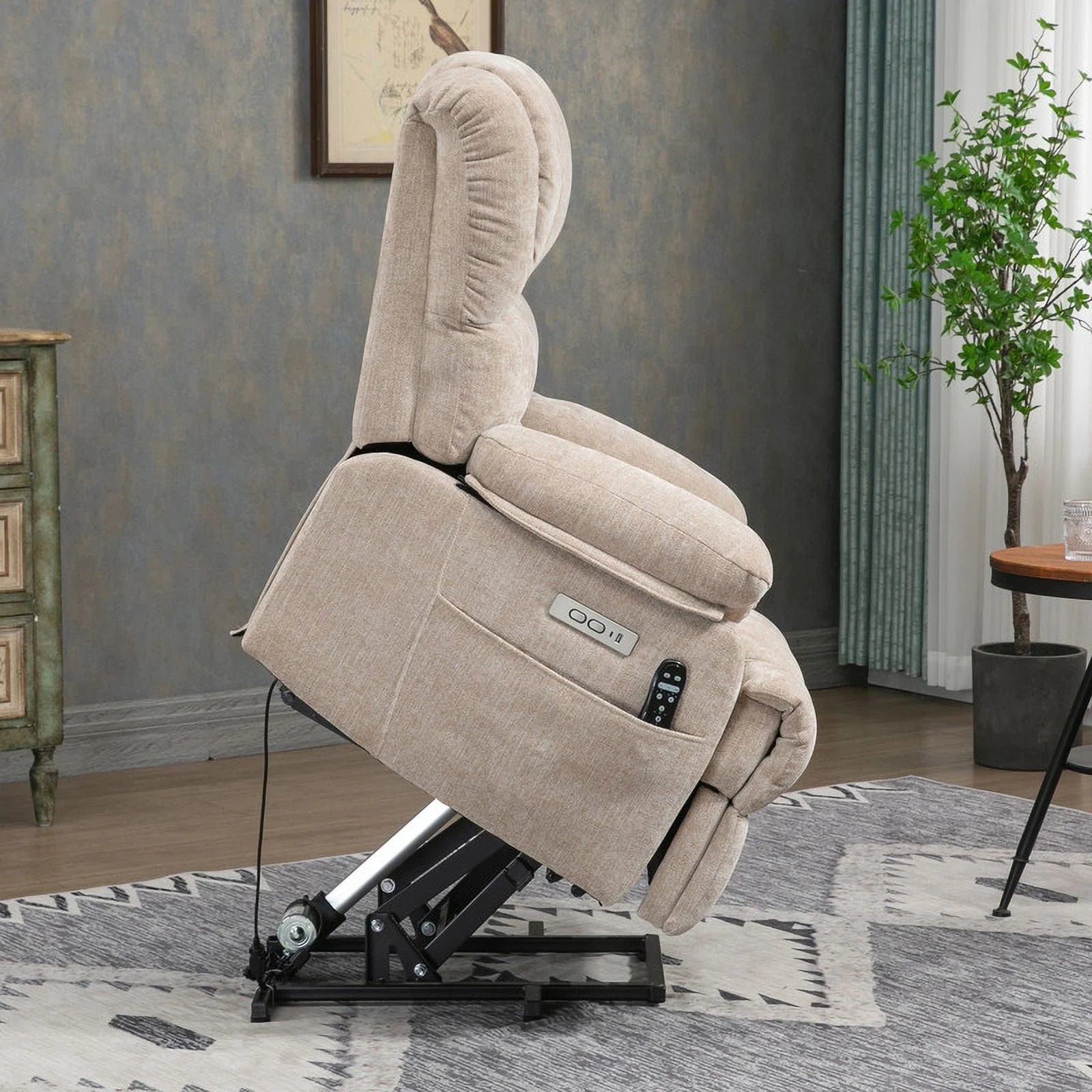 2026 New Oversized Power Lift Recliner Chairs for Adults,Beige Electric Recliners for Elderly with 8-Point Vibration Massage Lumbar Heating,2 Side Pocket,USB Port,24" Seat Width,25" Seat Depth,20" Seat Height - Image 6