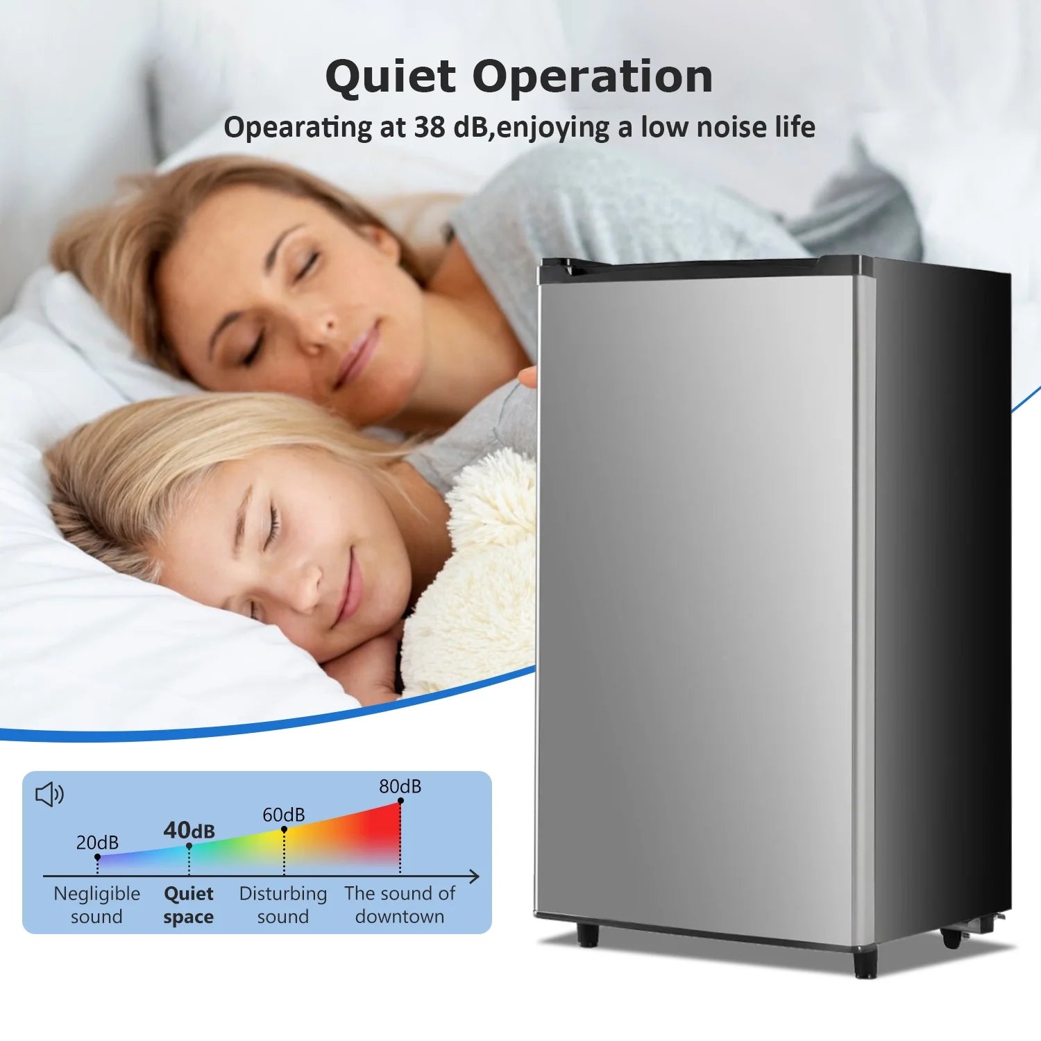 2026 New Beddle Mini Fridge with Freezer 3.2 Cu.ft Small Refrigerator for Dorm Bedroom, Compact Refrigerators Single Door Adjustable Thermostat Low Noise,Silver - Image 5