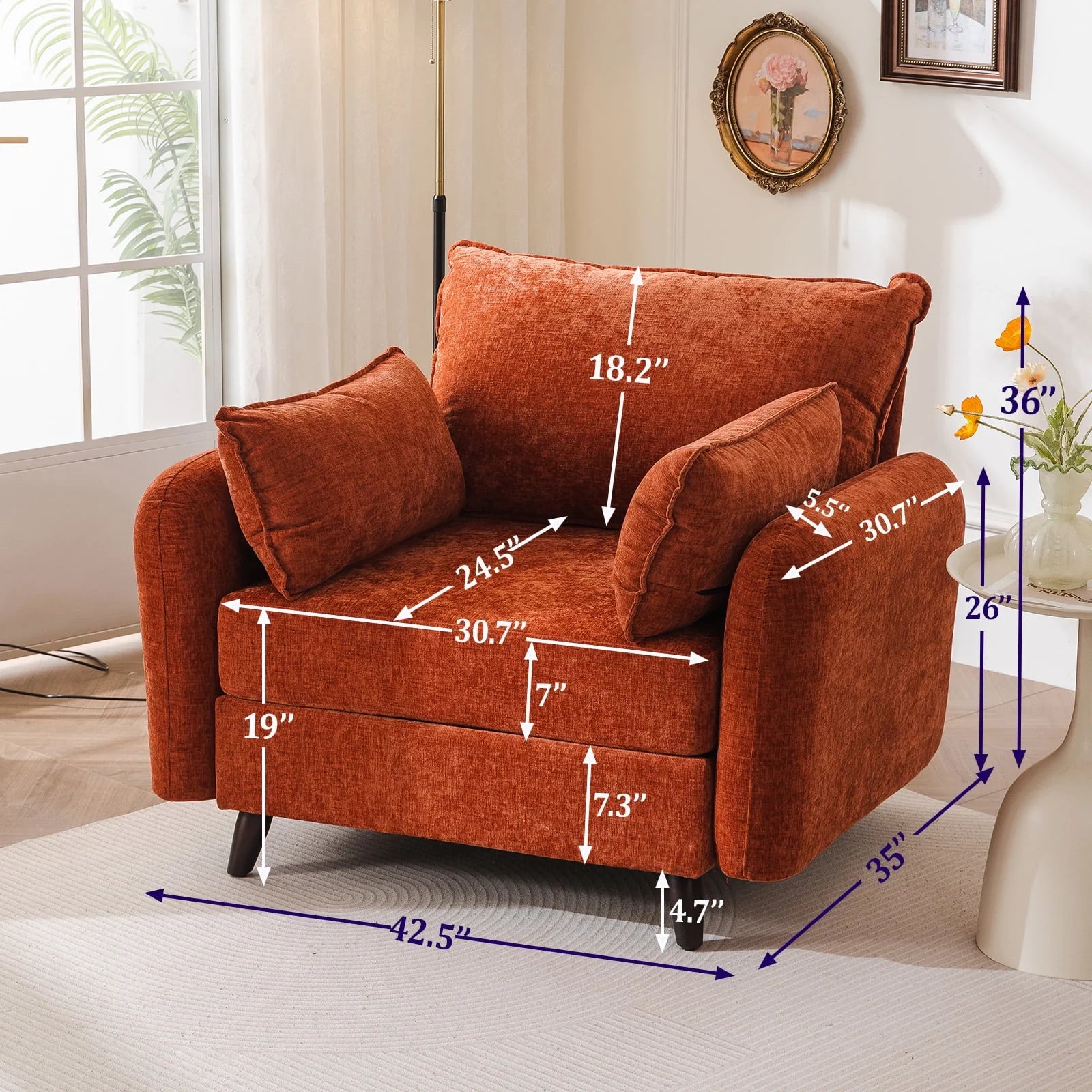 2026 New Rexulqo Oversized Accent Chair with All Seats Storage,Comfy Living Room Chairs with 2 Throw Pillow,Upholstered Mid-Century Armchair,24.5'' Deep Seat,Reading Chair For Bedroom,Office,Chenille,Green - Image 30