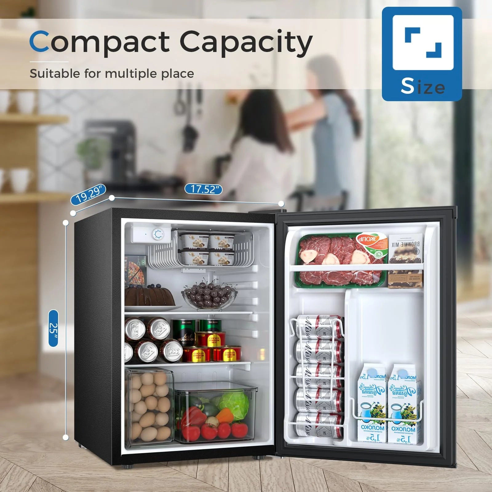 2026 New FREE VILLAGE 2.56 Cu.Ft. Mini Fridge with Freezer, Small Refrigerators with Adjustable Thermostat, Low Noise, Energy Saving, Compact Refrigerators for College Dorm, Office, Bedroom, Apartment, Black - Image 3