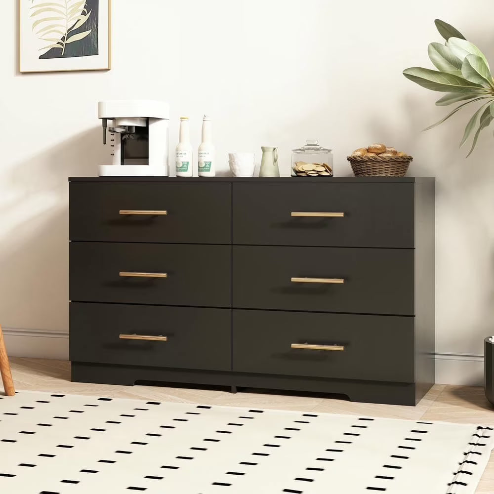 2026 New Kadyn Modern 6 Drawer Dresser Wood Cabinet,Dresser for Bedroom, Kitchen Storage Cabinet with Drawers, Chest of Drawers(Black) - Image 10