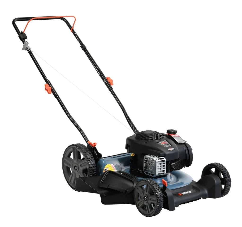 2026 New SENIX Gas Lawn Mower, 21-Inch, 125 cc 4-Cycle Briggs & Stratton Engine, 2-In-1 Push Lawnmower, 6-Position Height Adjustment with 11-Inch Rear Wheels, LSPG-M4, Blue