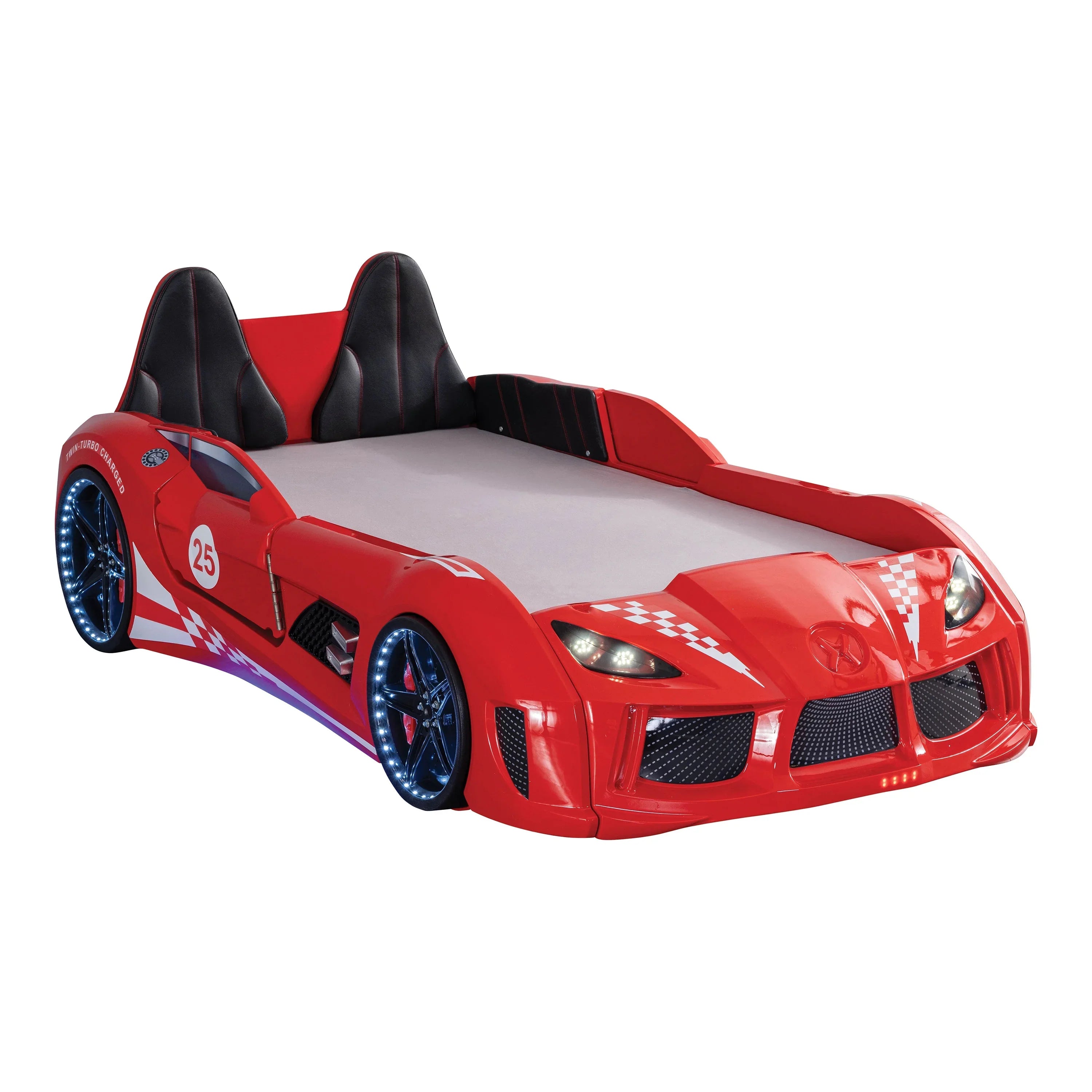 2026 New Furniture of America Dash Kids Plastic Twin Race Car Bed with LED and Sound, White - Image 15