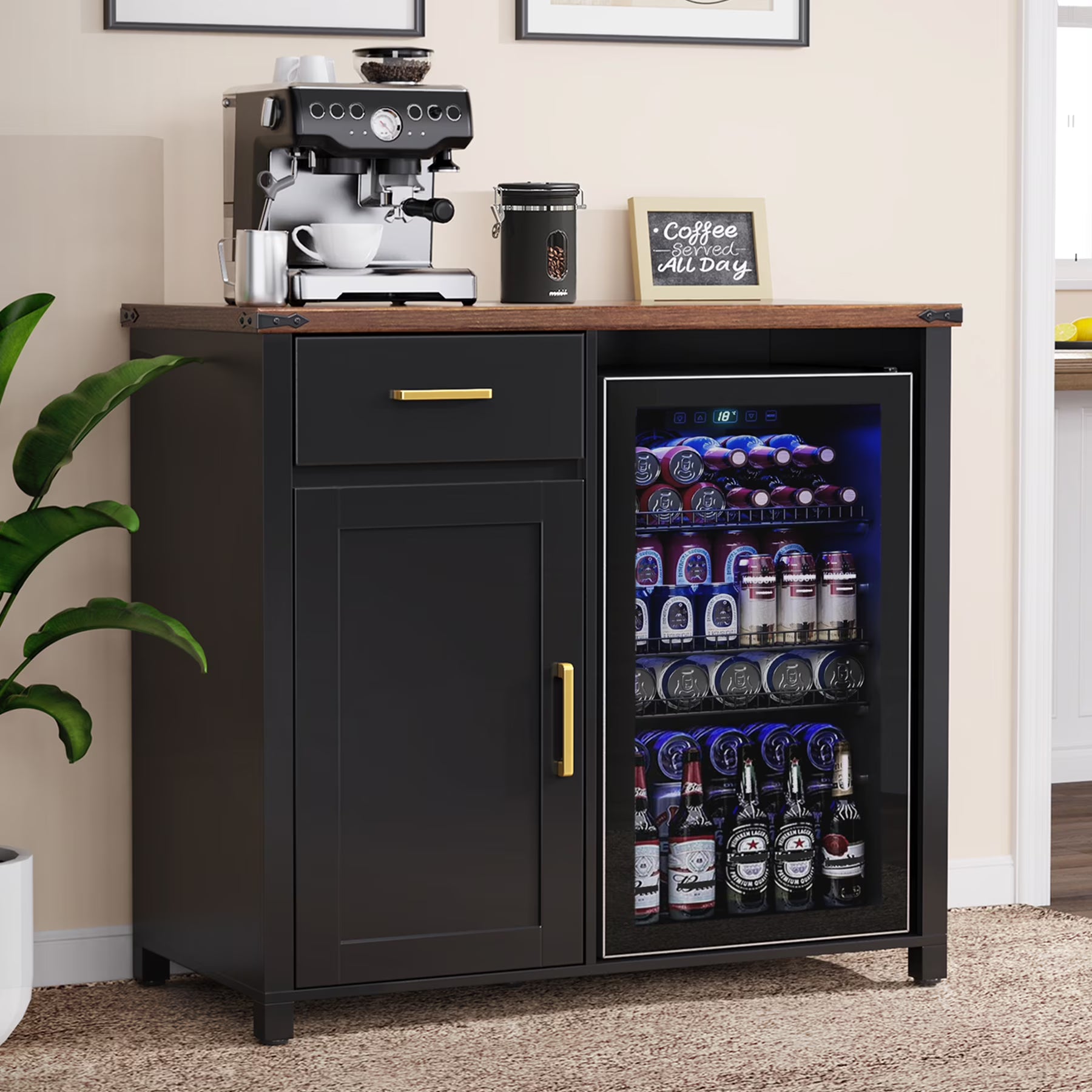 2026 New Coffee Bar with Mini Fridge Space, Mini Fridge Cabinet Stand for Dorm, Kitchen or Office