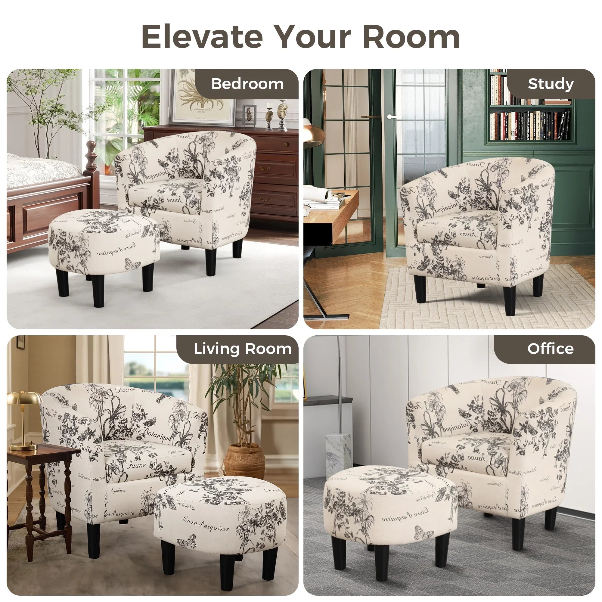 2026 New Bonzy Home Velvet Accent Chair with Ottoman for Living Room,Beige - Image 10