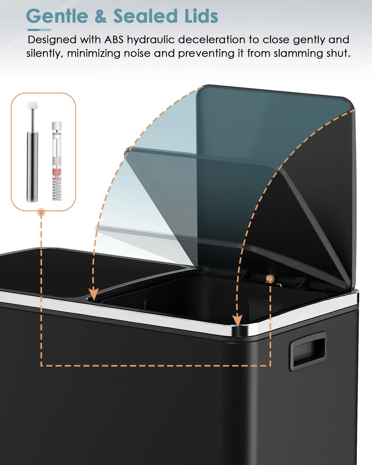 2026 New LAZY BUDDY Dual Garbage Can, Stainless Steel 16 Gallon Step Kitchen Trash Can with Soft-Close Lid, Double Compartment Garbage Recycling Bin - Image 15