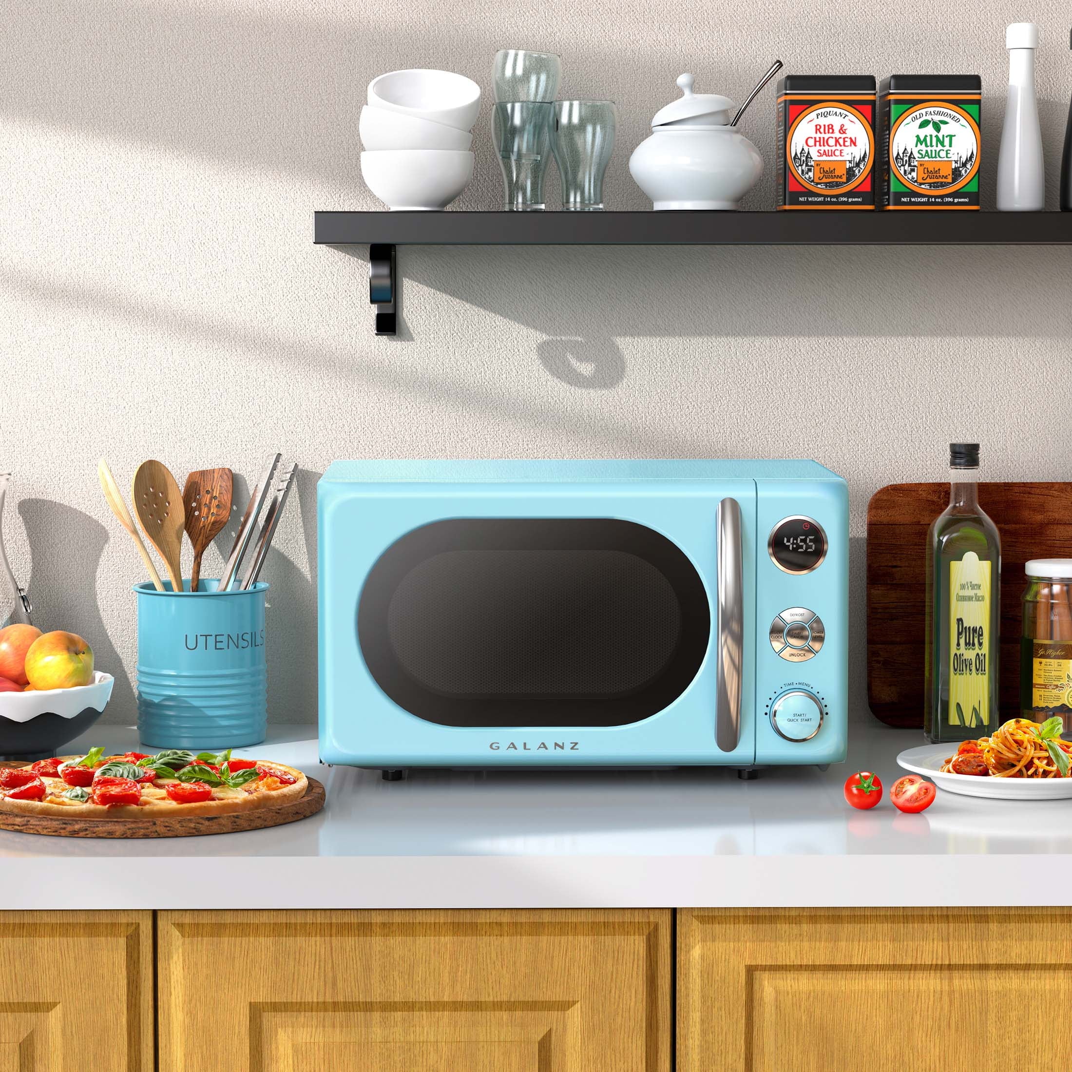 2026 New Galanz 0.7 Cu ft Retro Countertop Microwave Oven, 700 Watts, Blue, New - Image 11