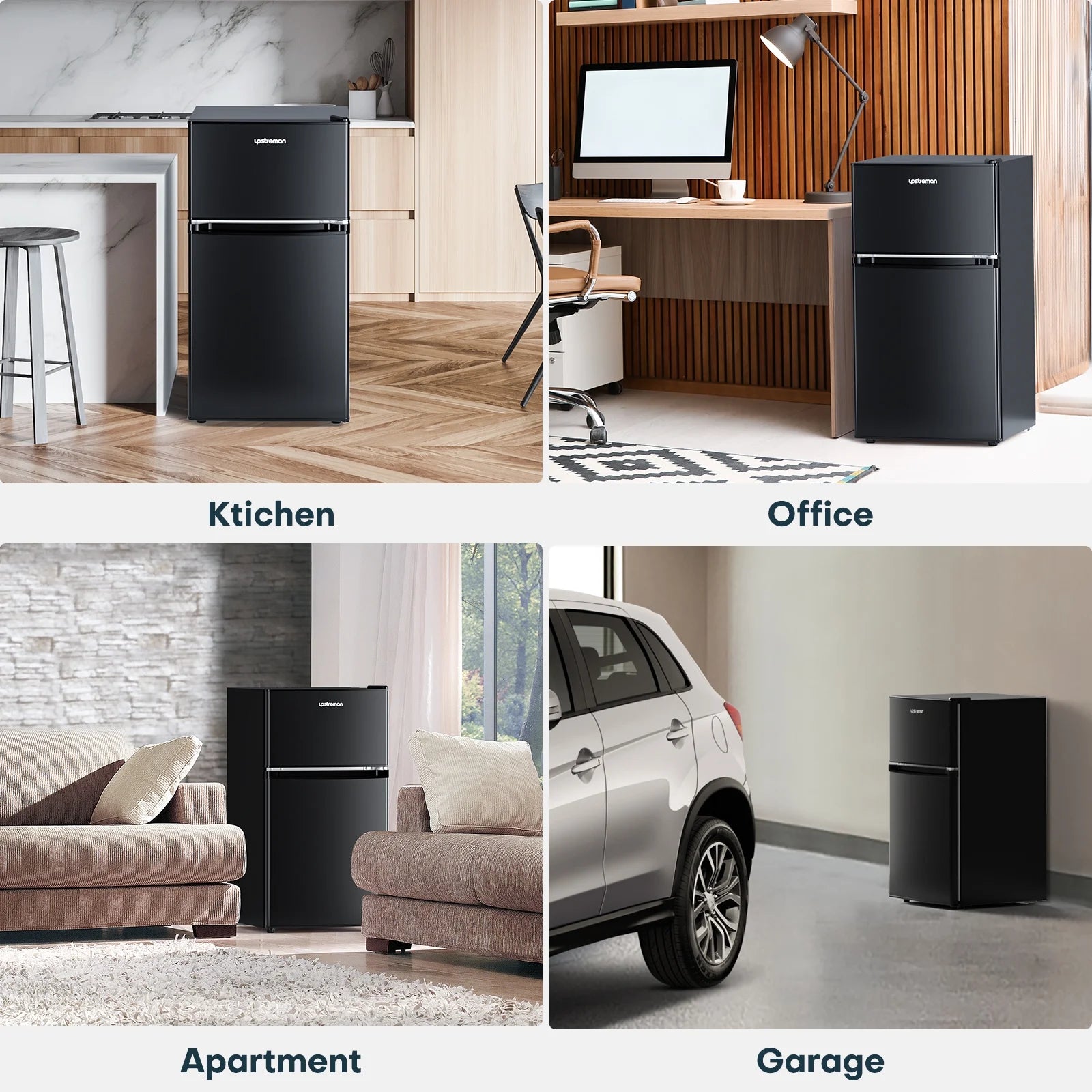 2026 New Upstreman 3.2 Cu.Ft Mini Fridge with Top Freezer, 2 Door Small Compact Refrigerator, Energy Saving, Adjustable Thermostat, Adjustable Legs, for Apartment Office Dorm Bedroom Garage RV, BD321 Black - Image 7