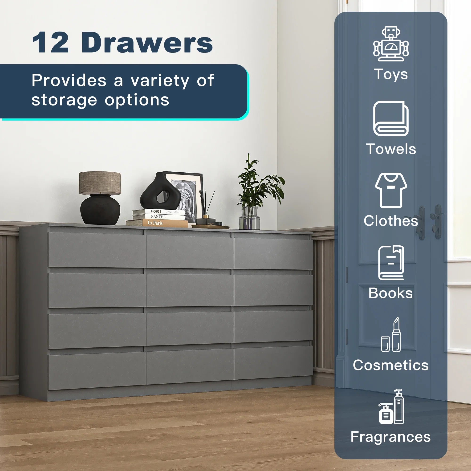 2026 New Kadyn Modern 6 Drawer Dresser Wood Cabinet,Dresser for Bedroom, Kitchen Storage Cabinet with Drawers, Chest of Drawers(Black) - Image 25